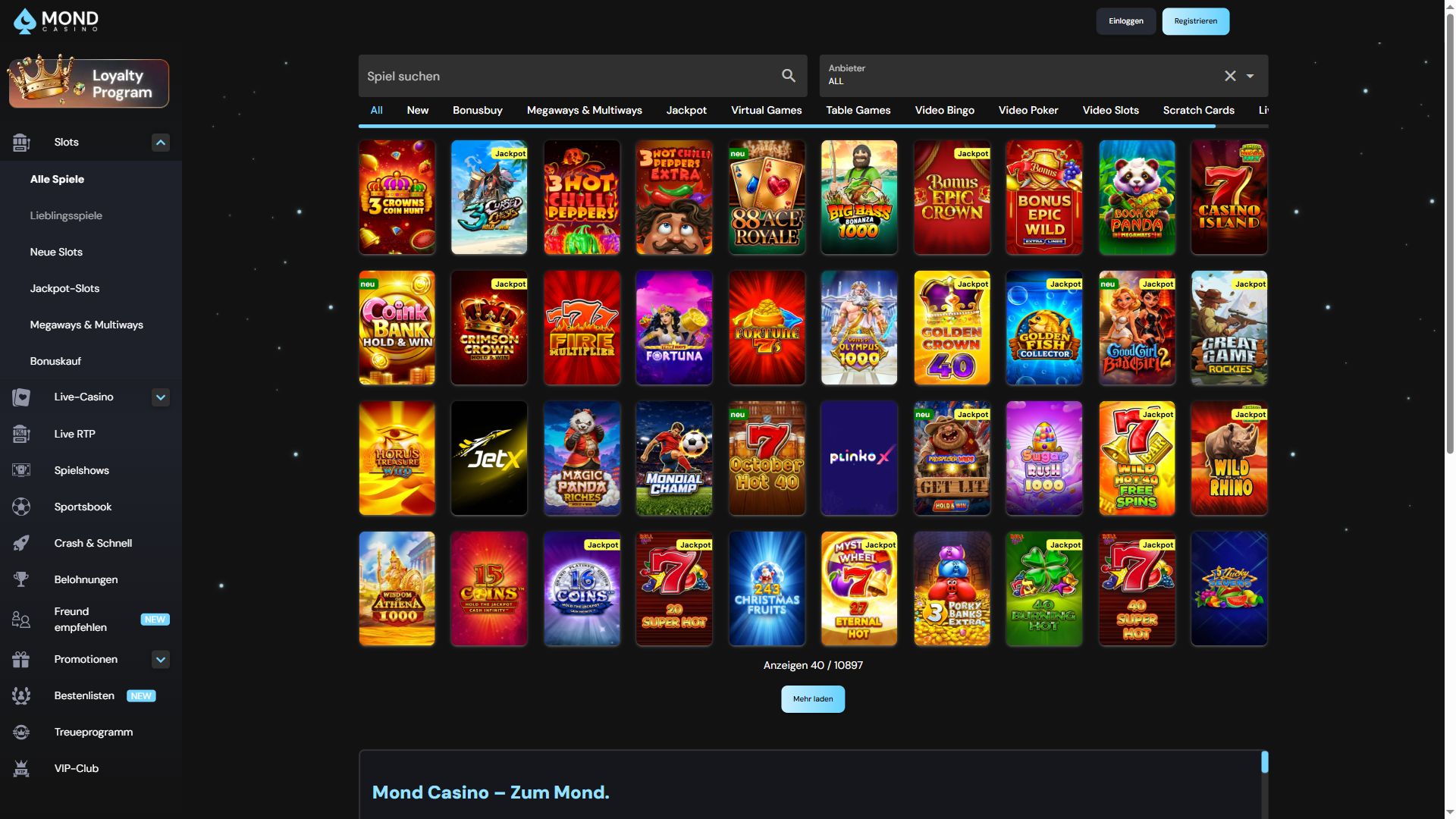 Mond Casino — Lobby (Desktop)
