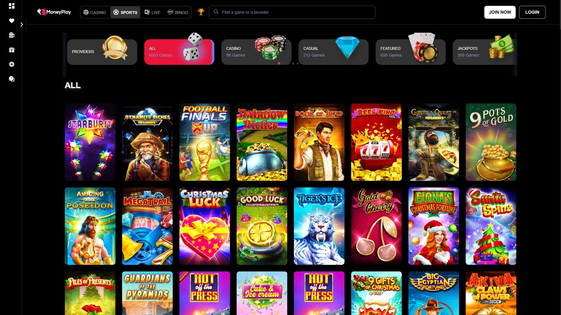 MoneyPlay — Lobby (Desktop)