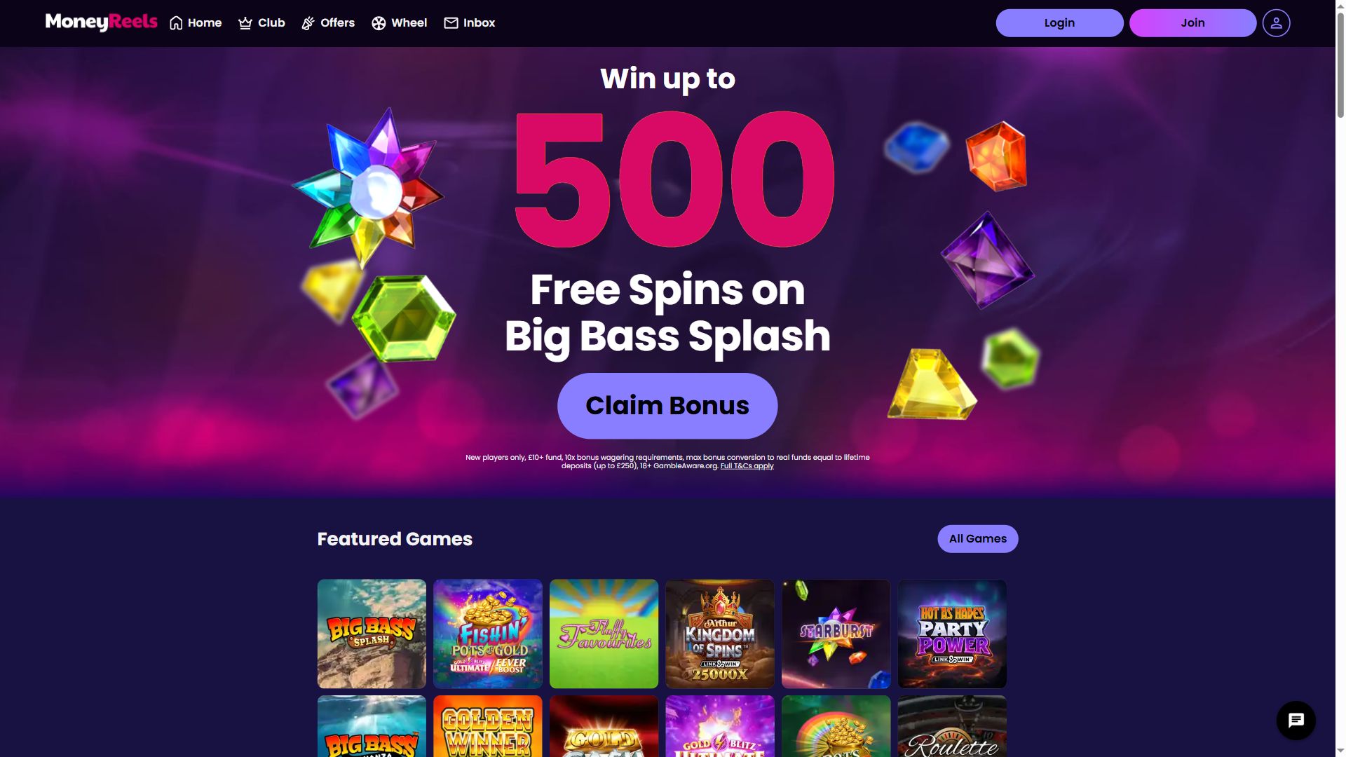 Money Reels — Homepage (Desktop)