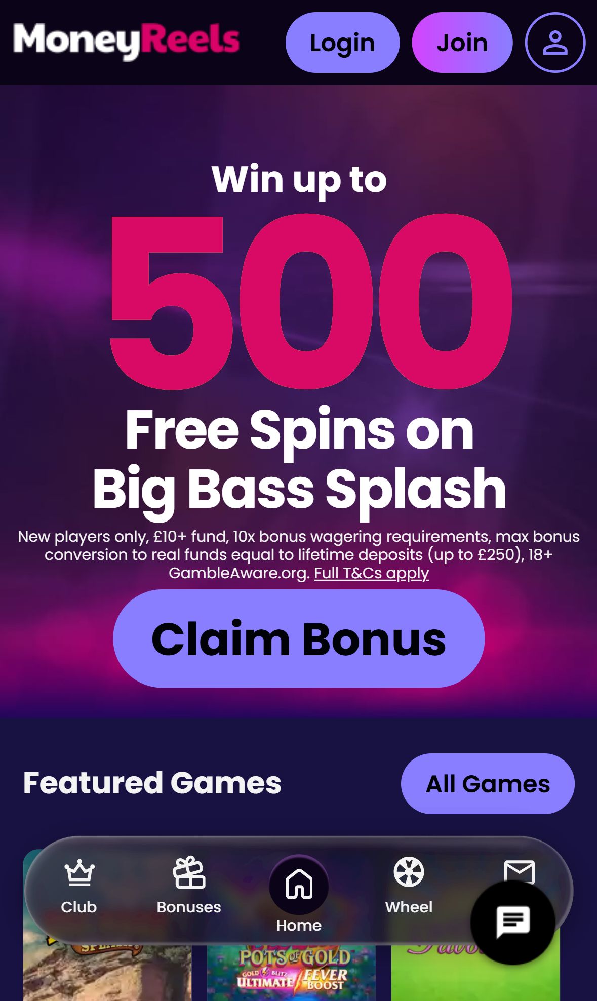 Money Reels — Homepage (Mobile)