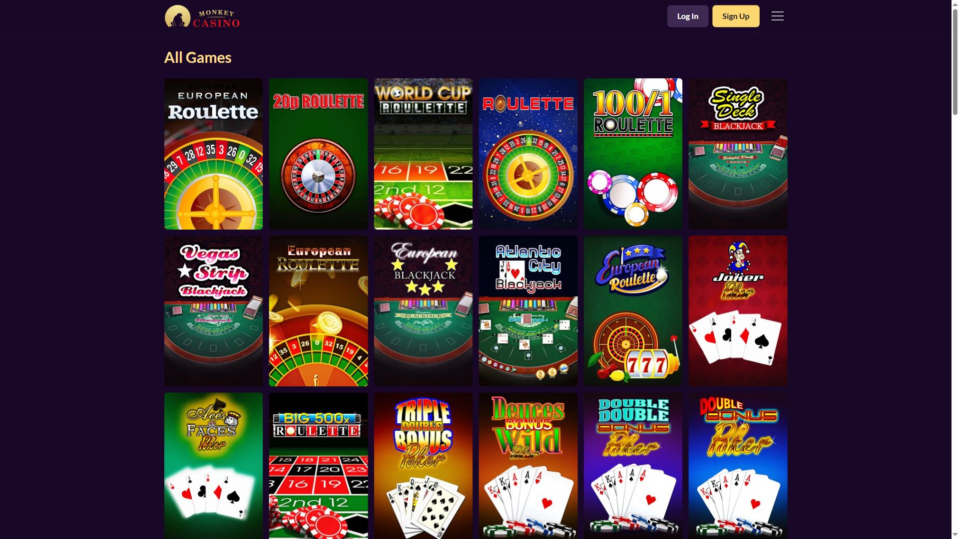 Monkey Casino — Lobby (Desktop)
