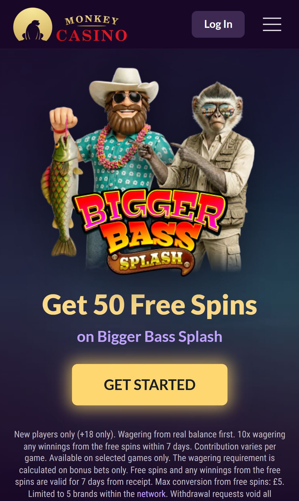 Monkey Casino — Homepage (Mobile)