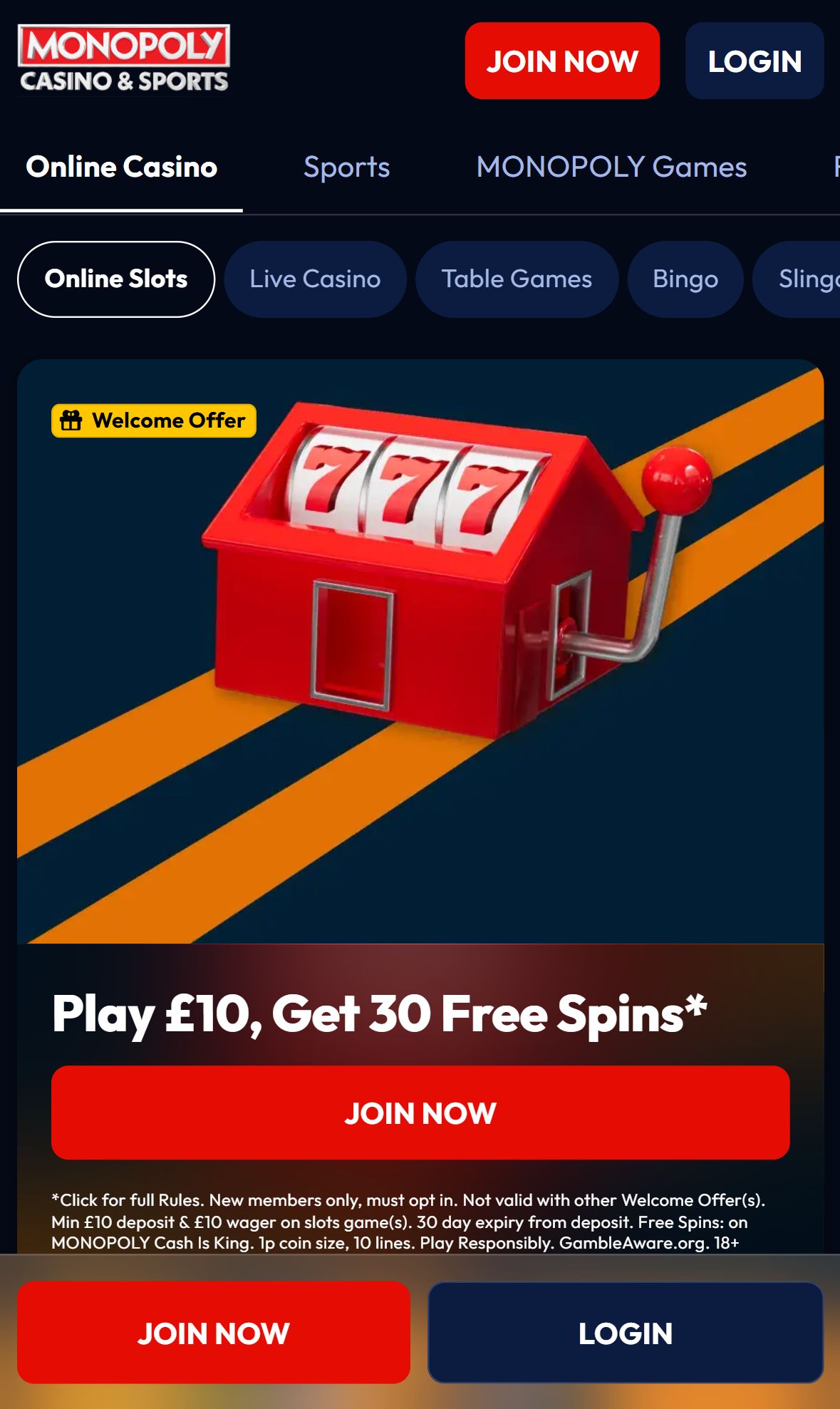 Monopolycasino — Lobby (Mobile)