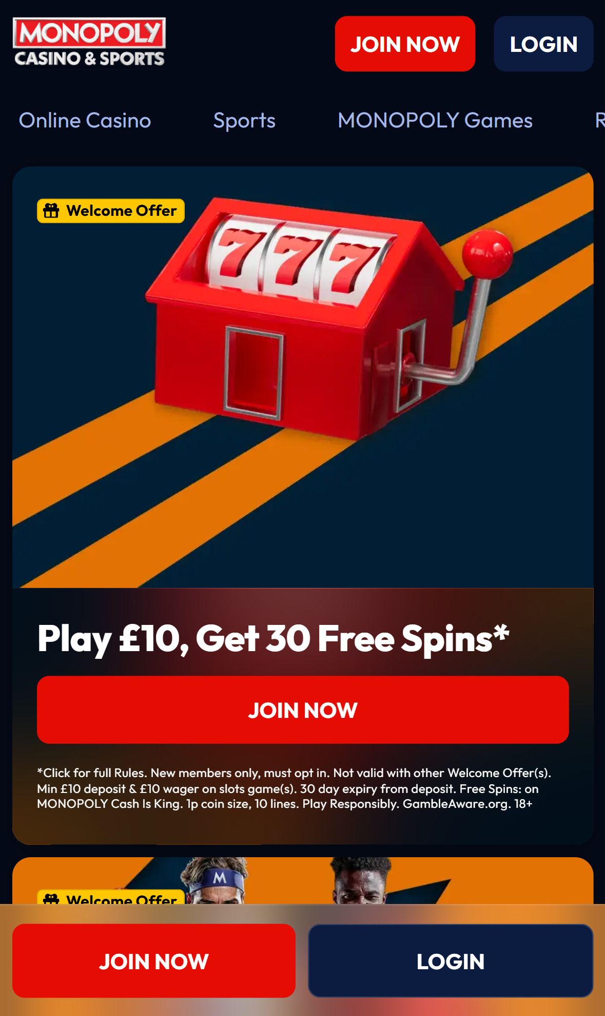 Monopolycasino — Homepage (Mobile)