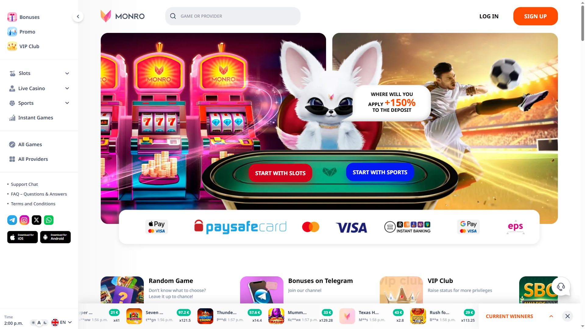 Monro — Homepage (Desktop)