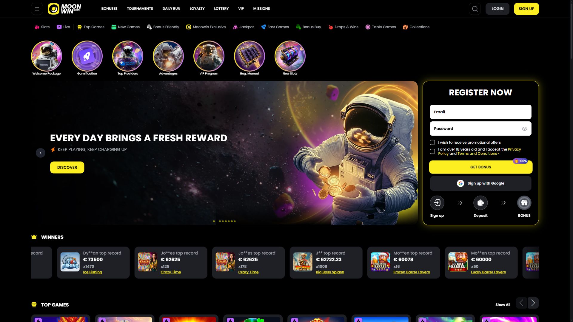 Moonwin — Homepage (Desktop)