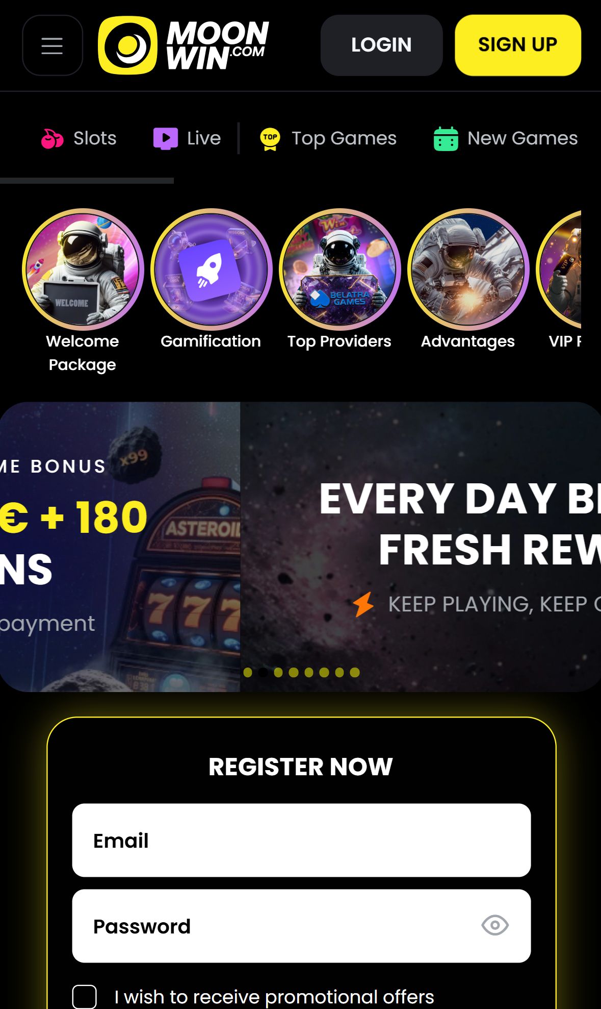 Moonwin — Homepage (Mobile)