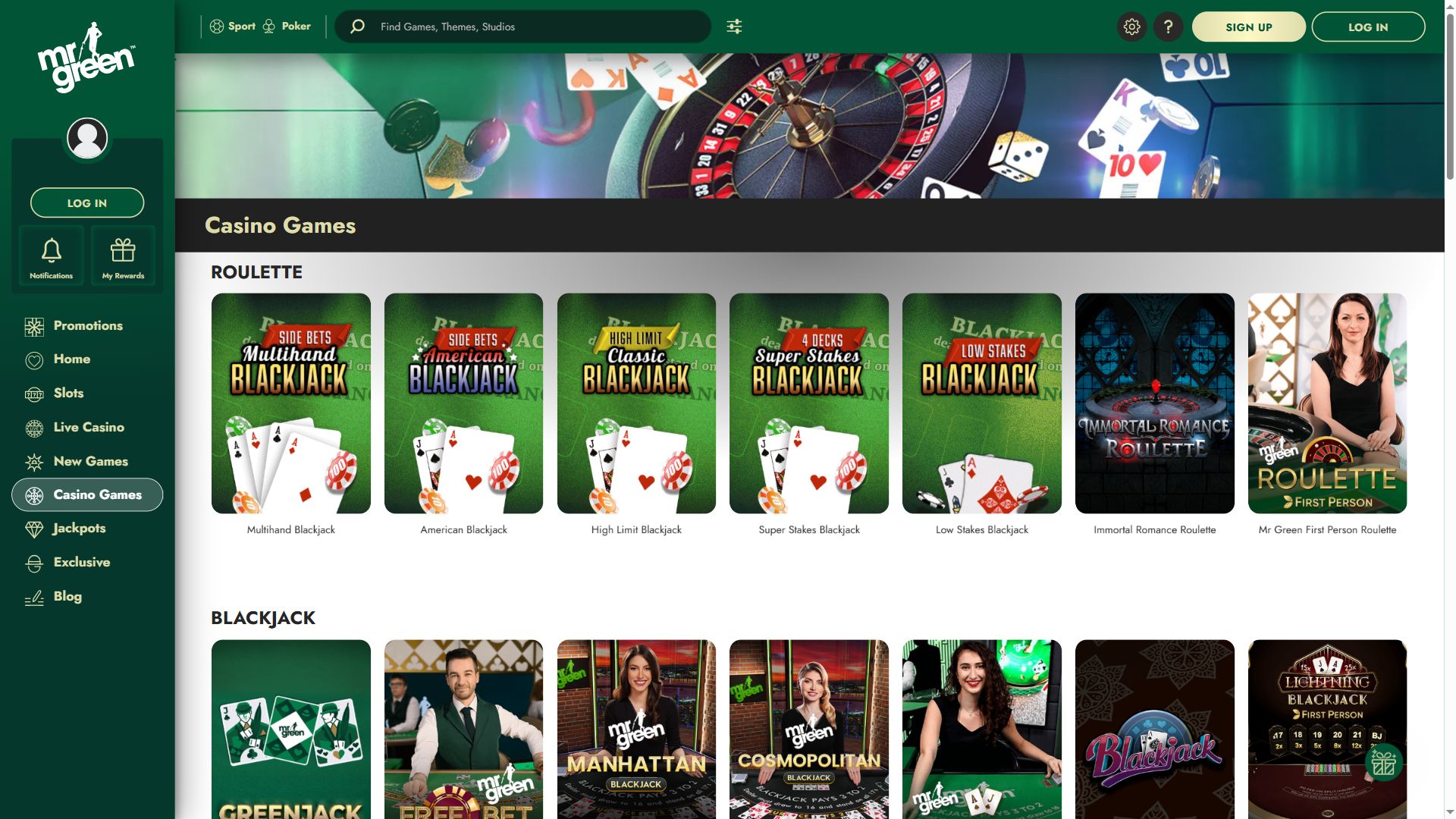 Mr Green — Homepage (Desktop)