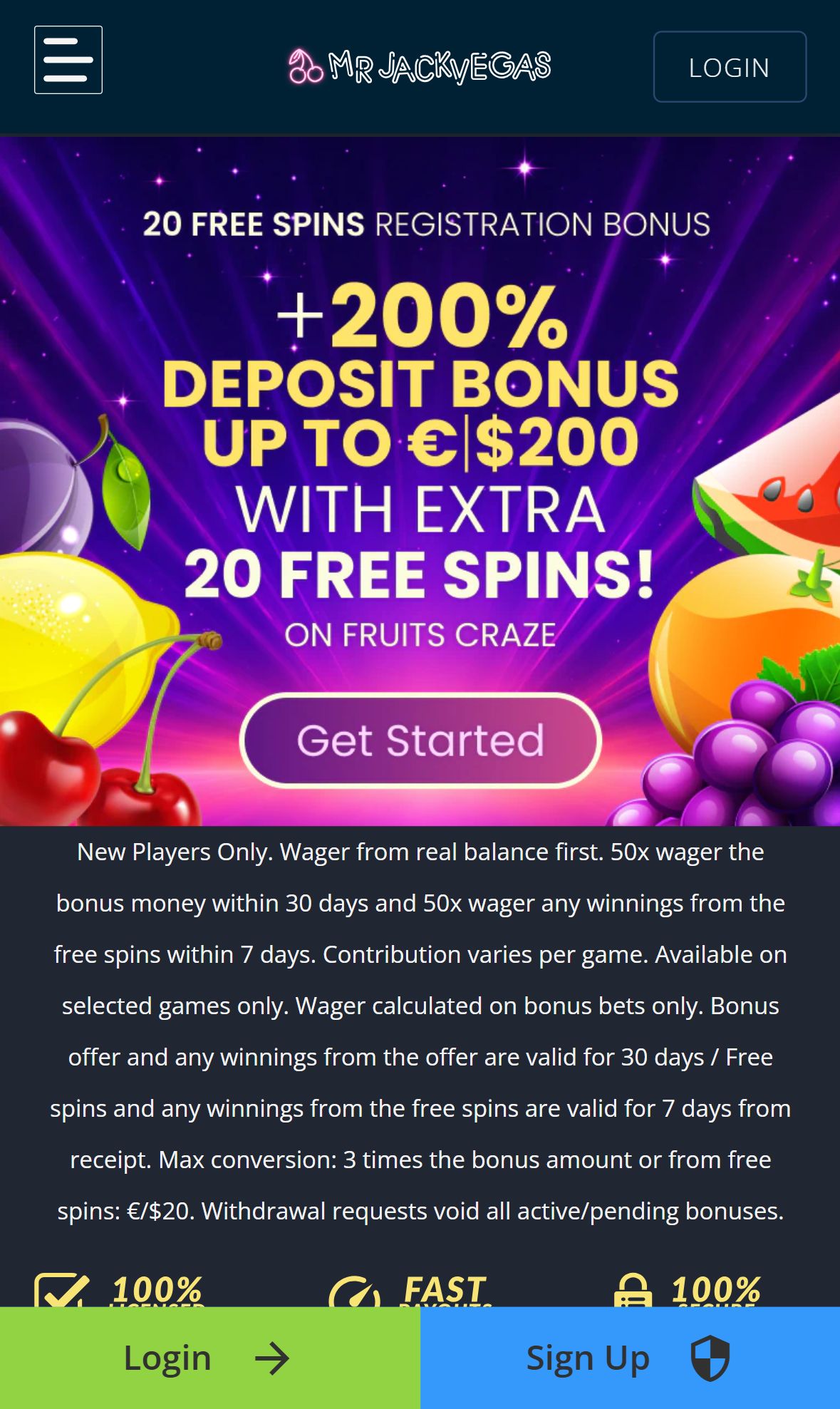 MrJackVegas — Homepage (Mobile)