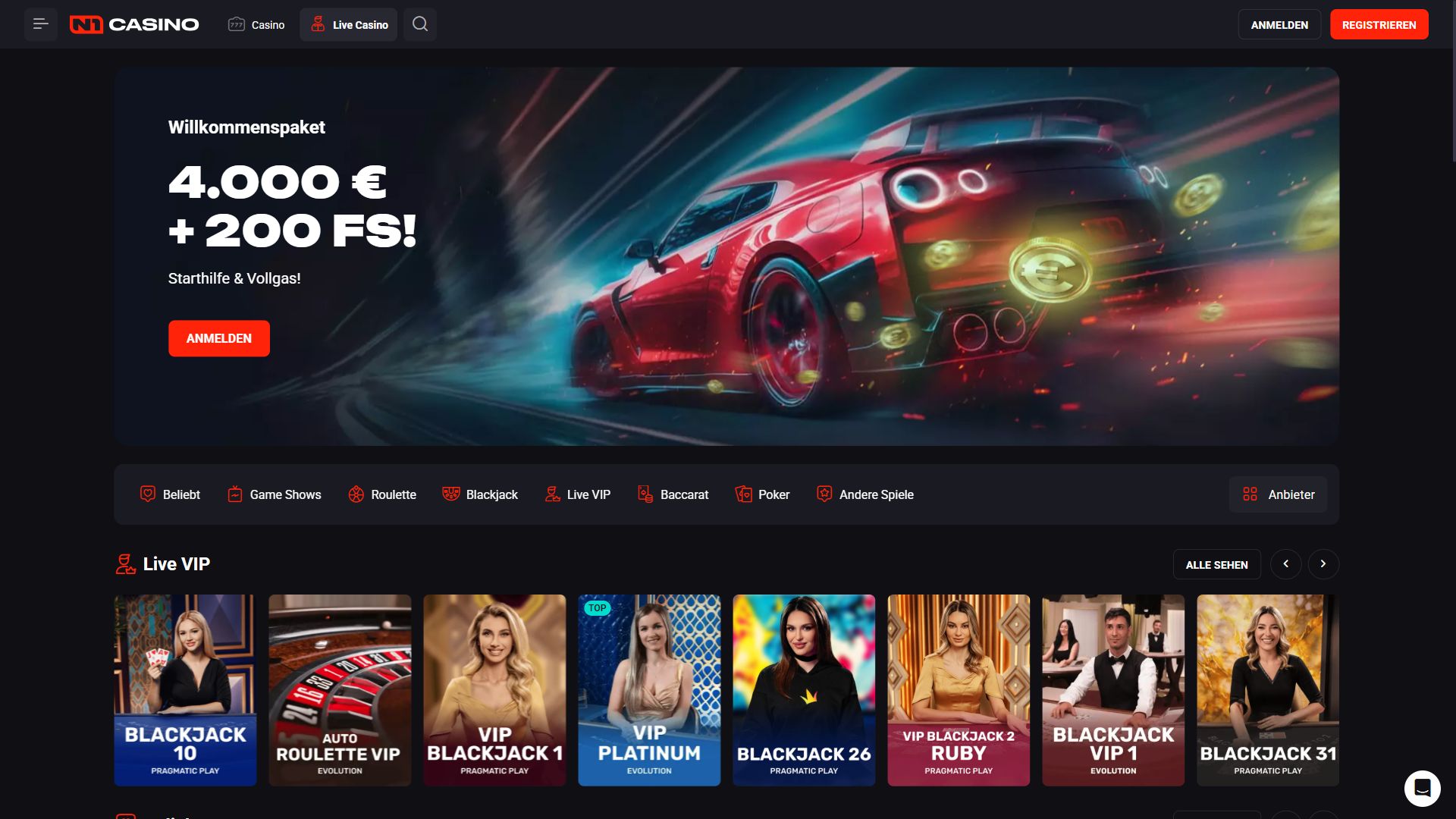 N1Casino — Lobby (Desktop)