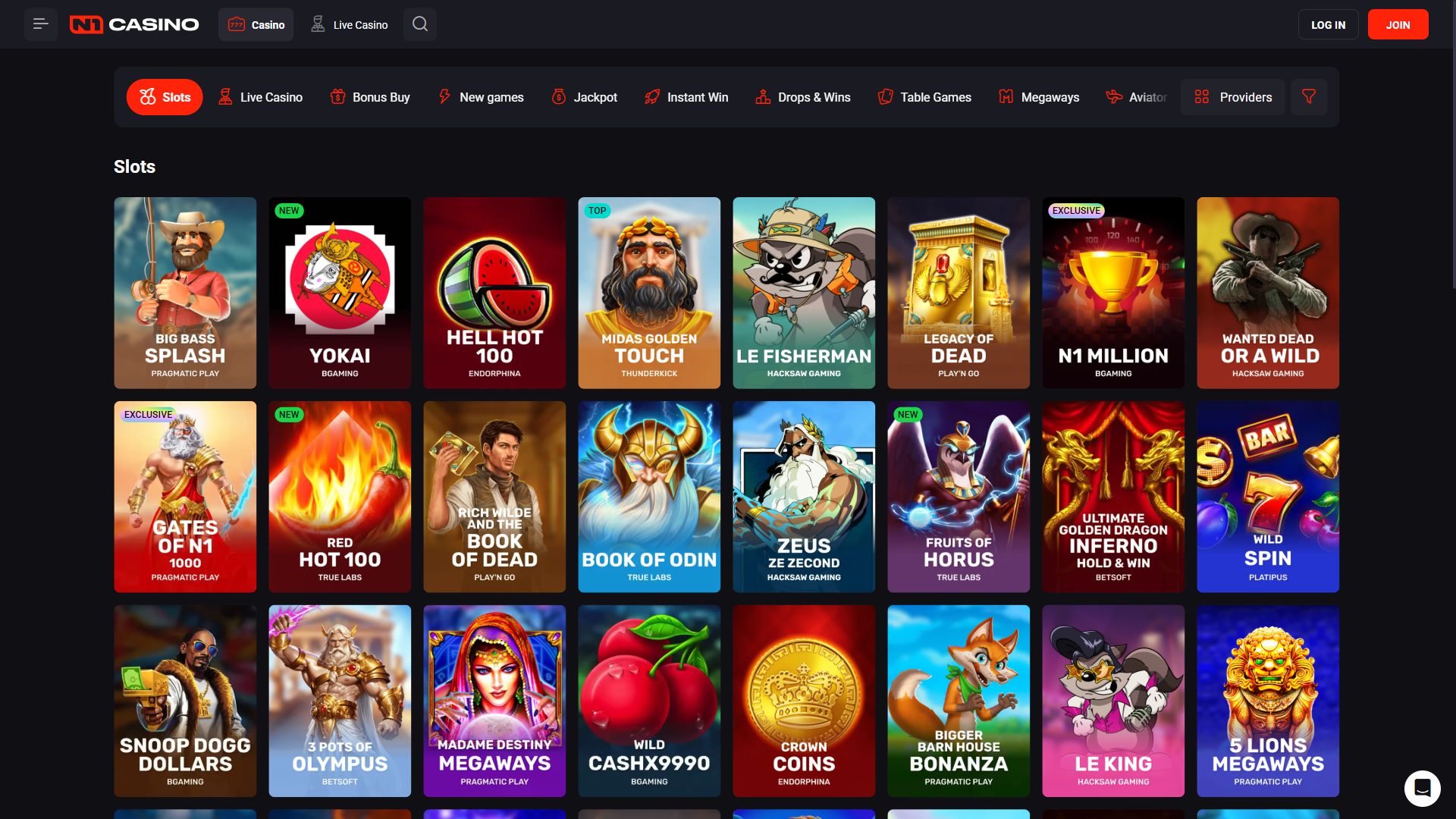 N1Casino — Lobby (Desktop)