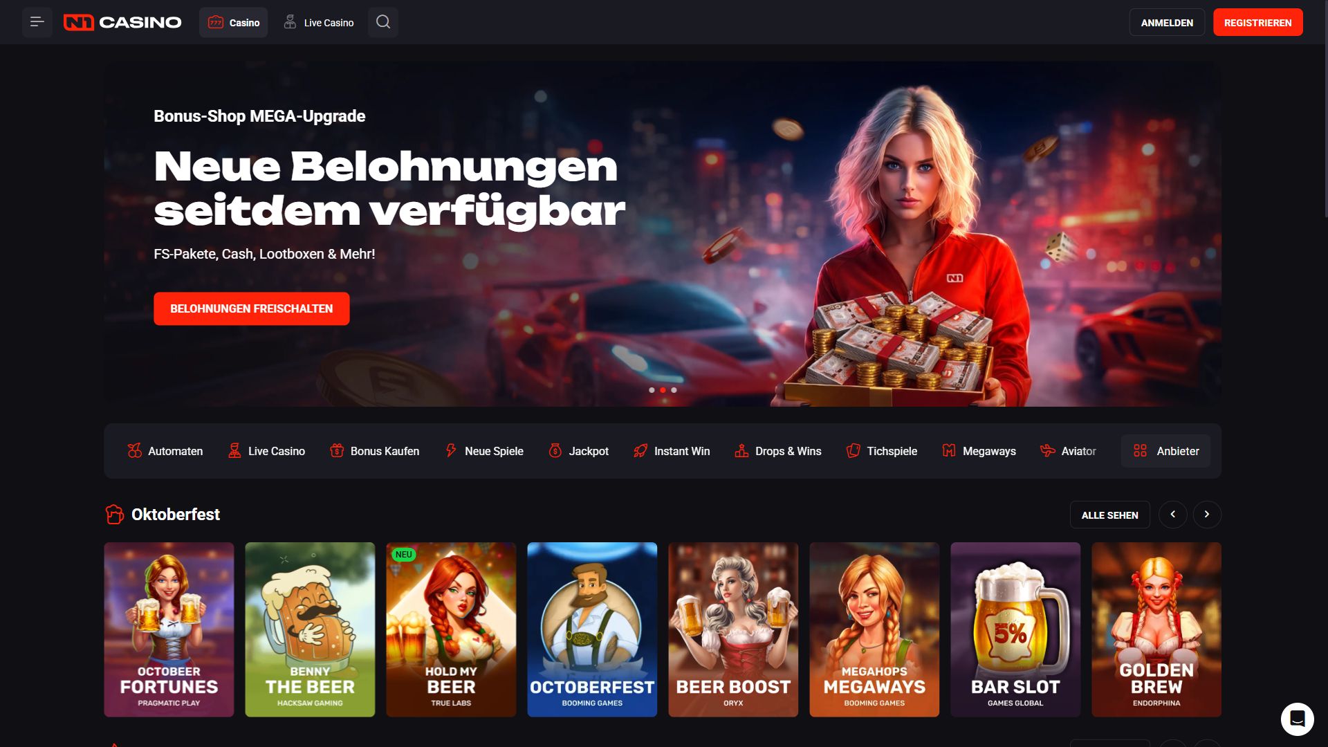 N1Casino — Startseite (Desktop)