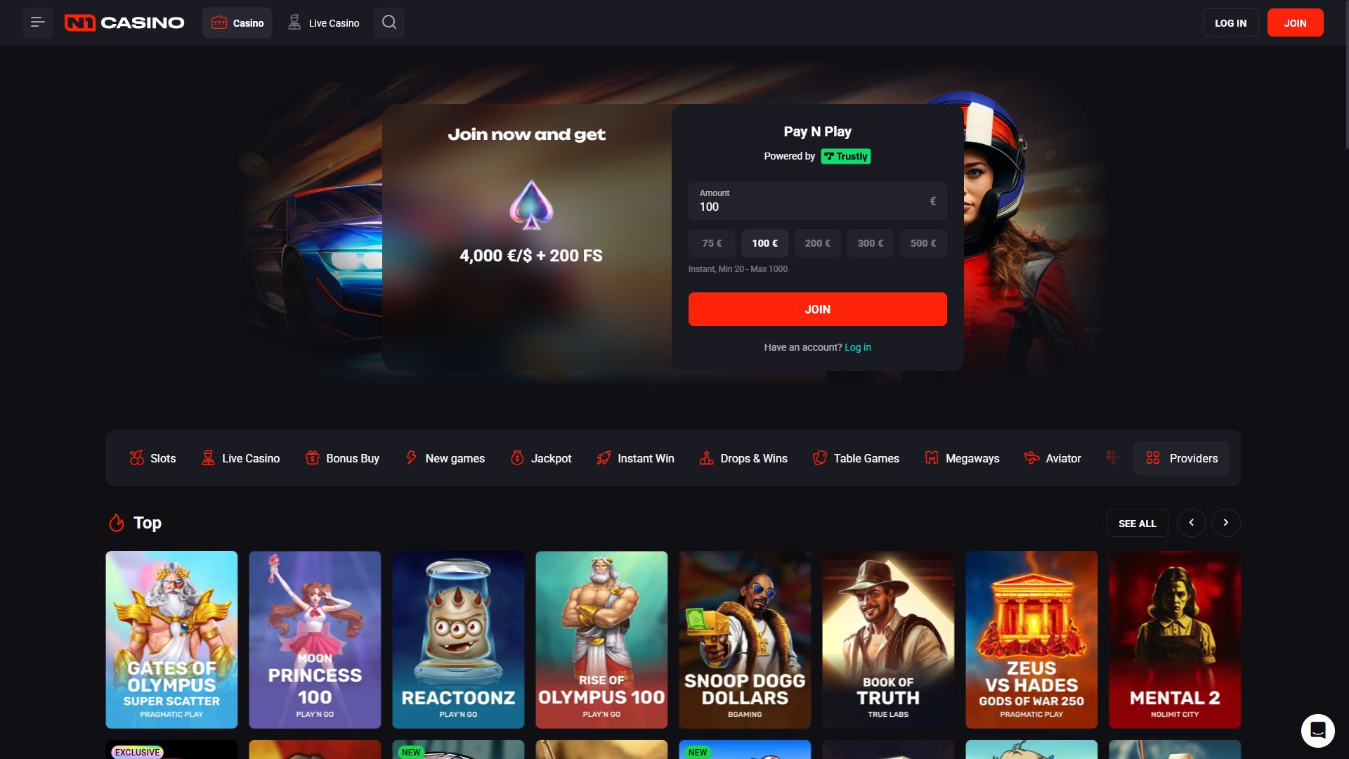 N1Casino — Homepage (Desktop)