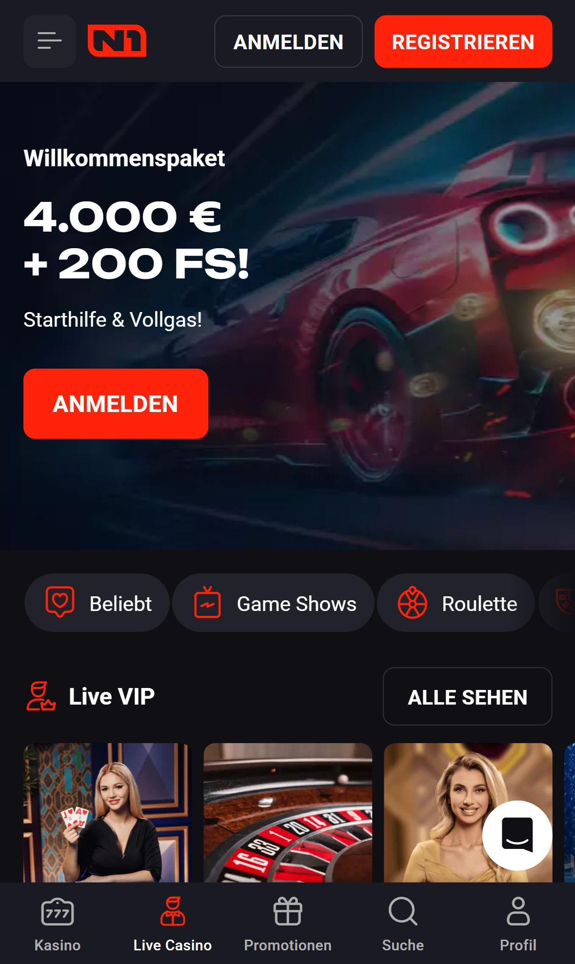 N1Casino — Lobby (Mobil)