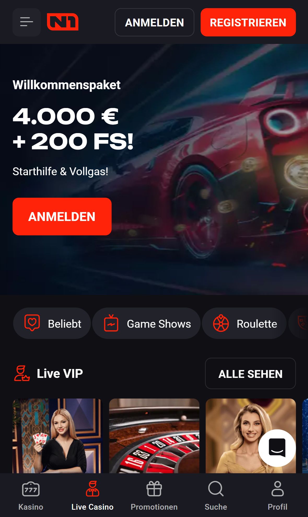 N1Casino — Startseite (Mobil)