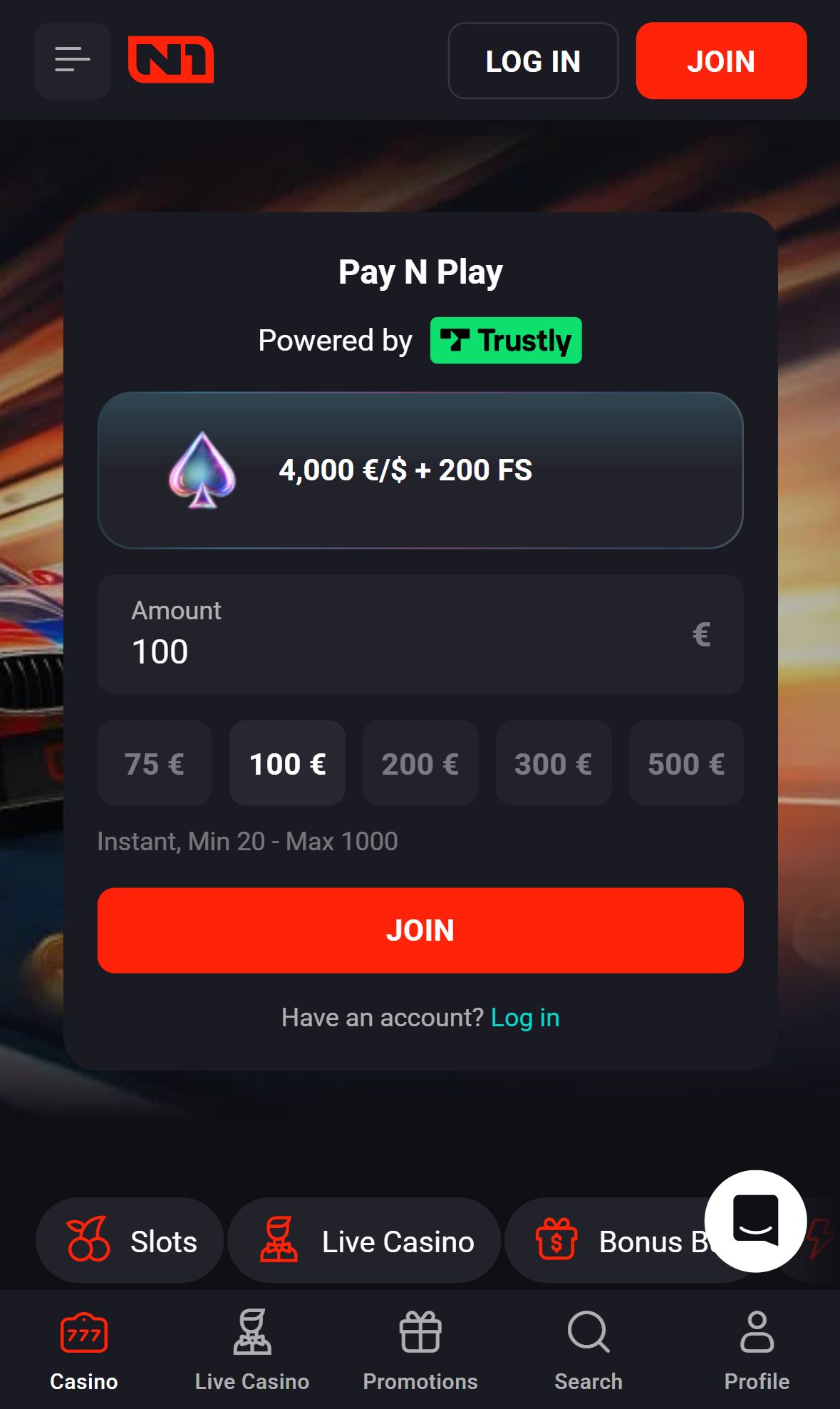 N1Casino — Homepage (Mobile)
