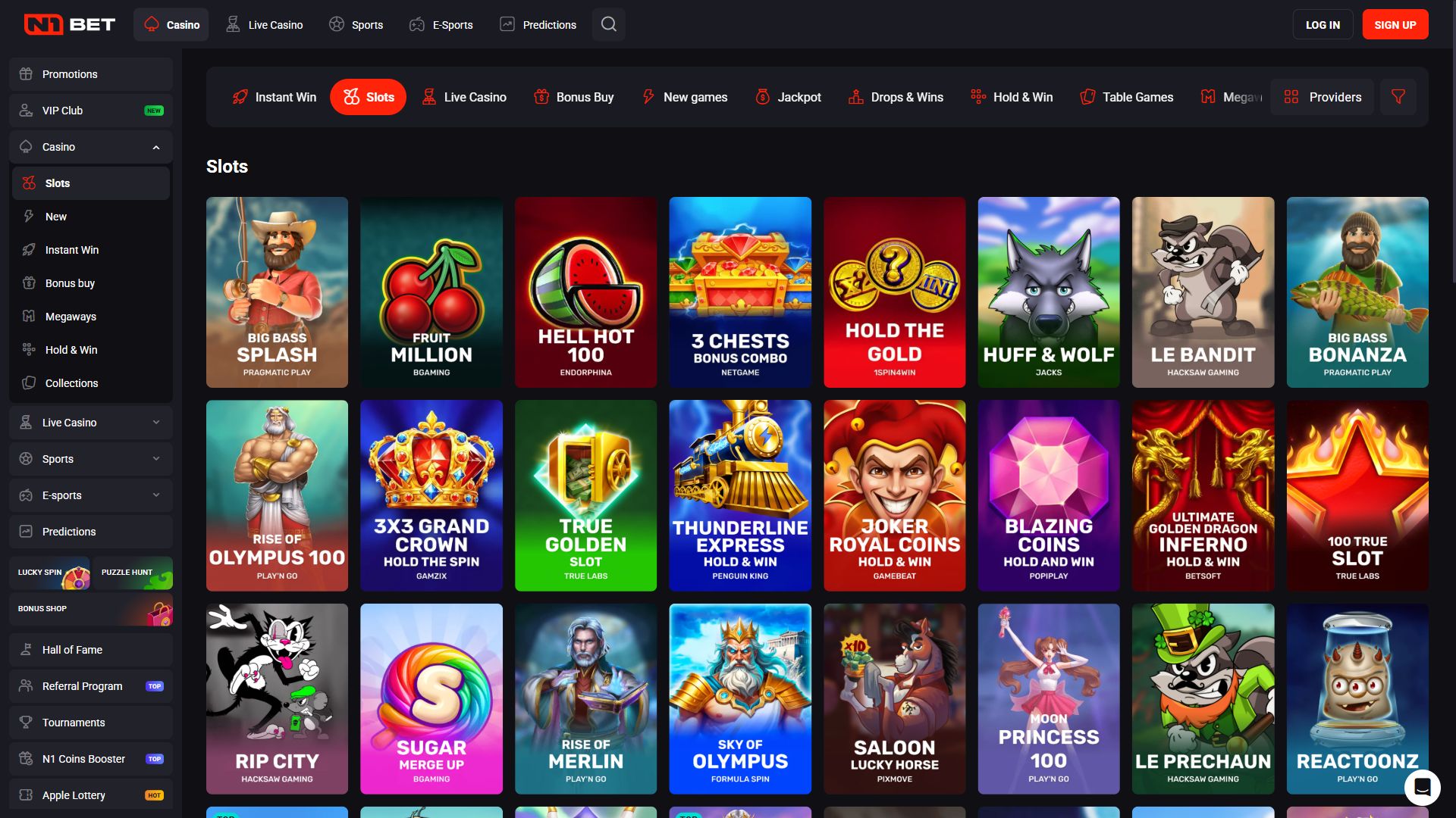 N1Bet — Lobby (Desktop)
