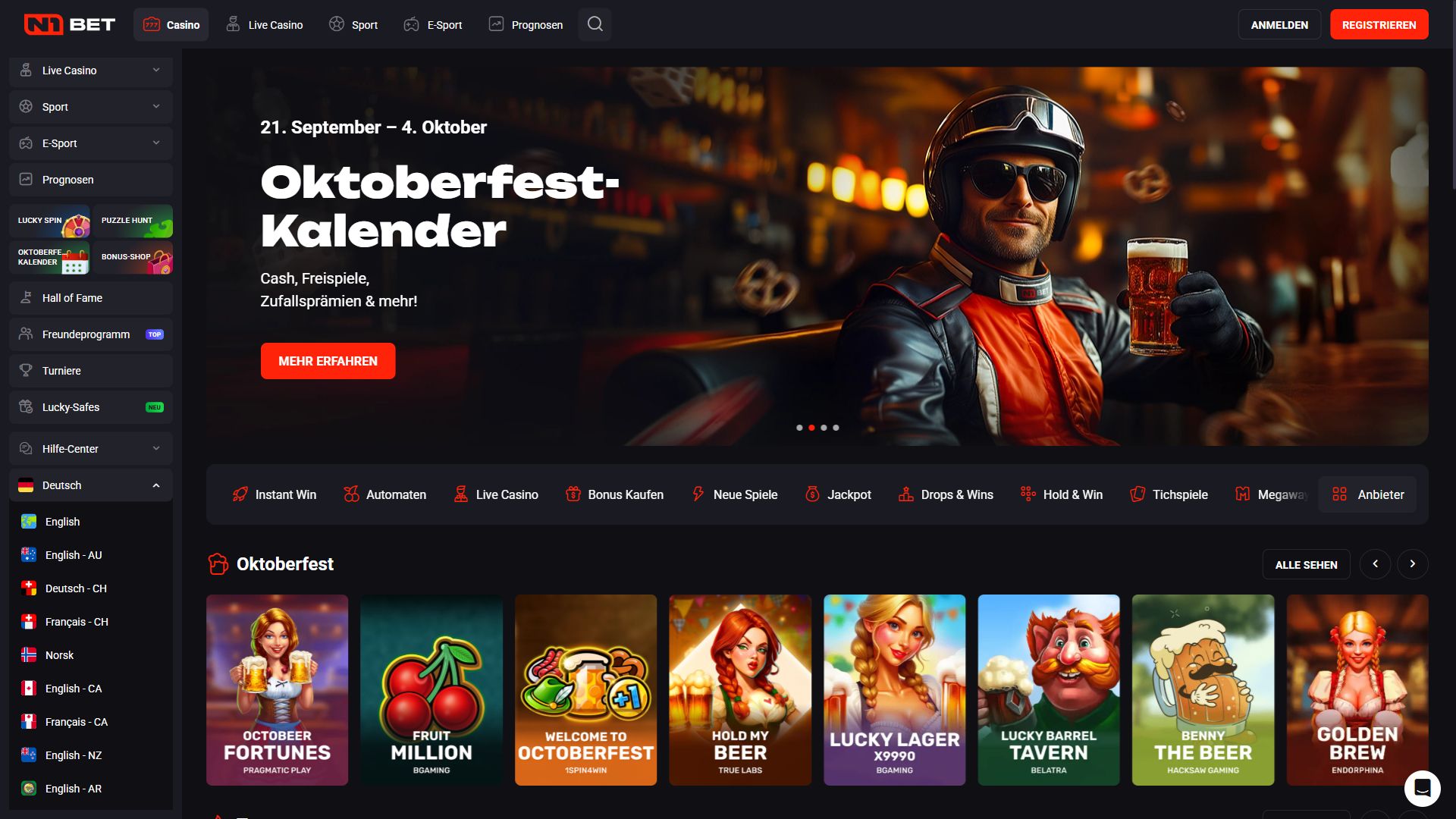 N1Bet — Startseite (Desktop)