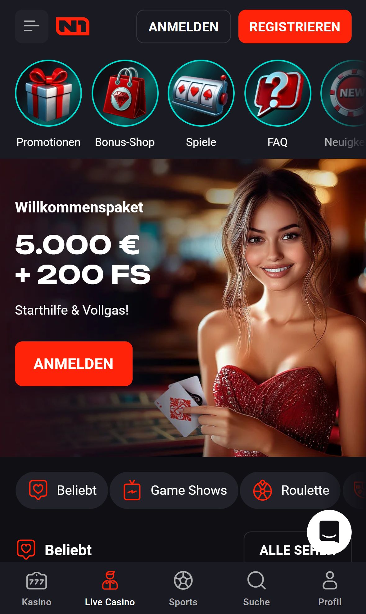 N1Bet — Lobby (Mobil)