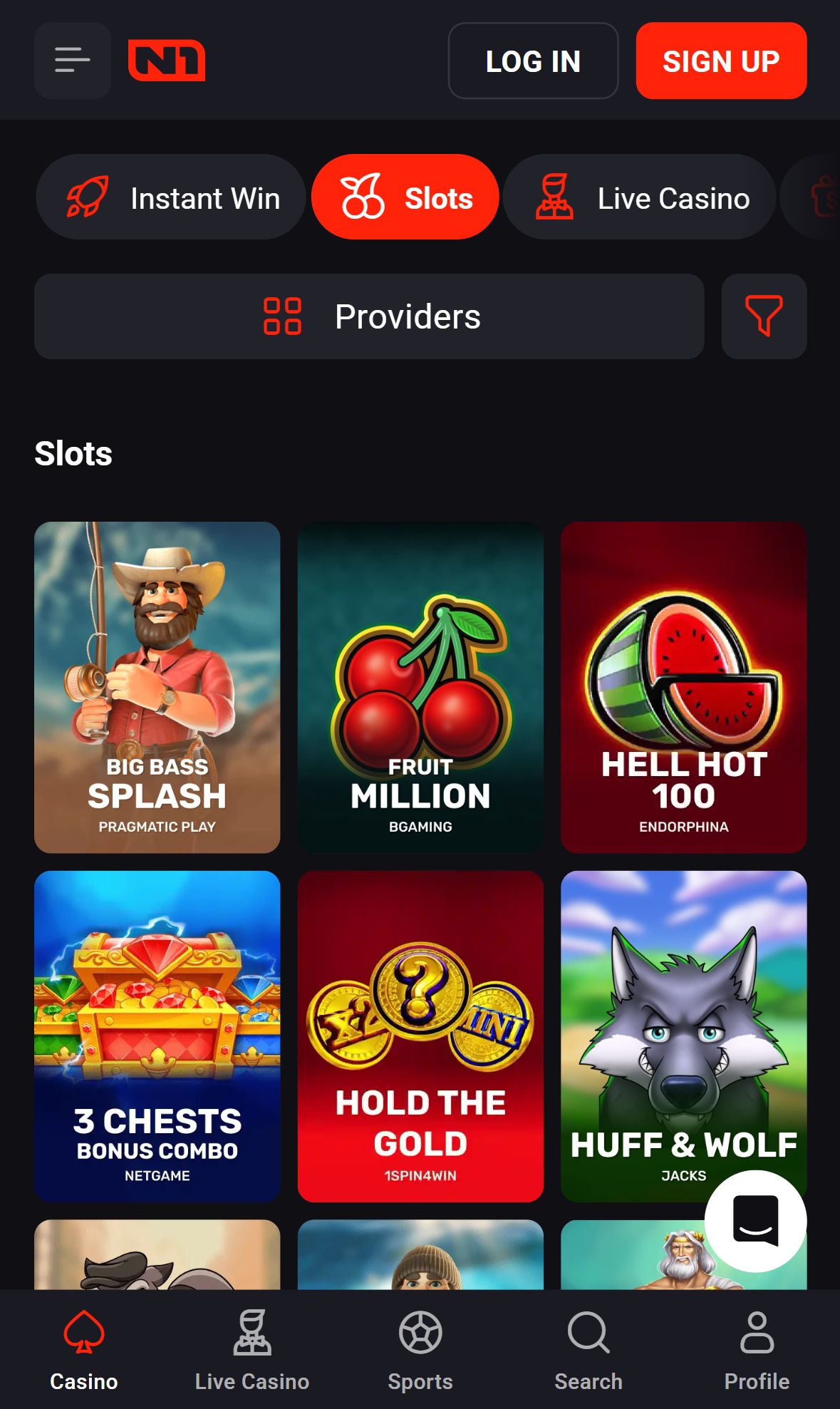 N1Bet — Lobby (Mobile)