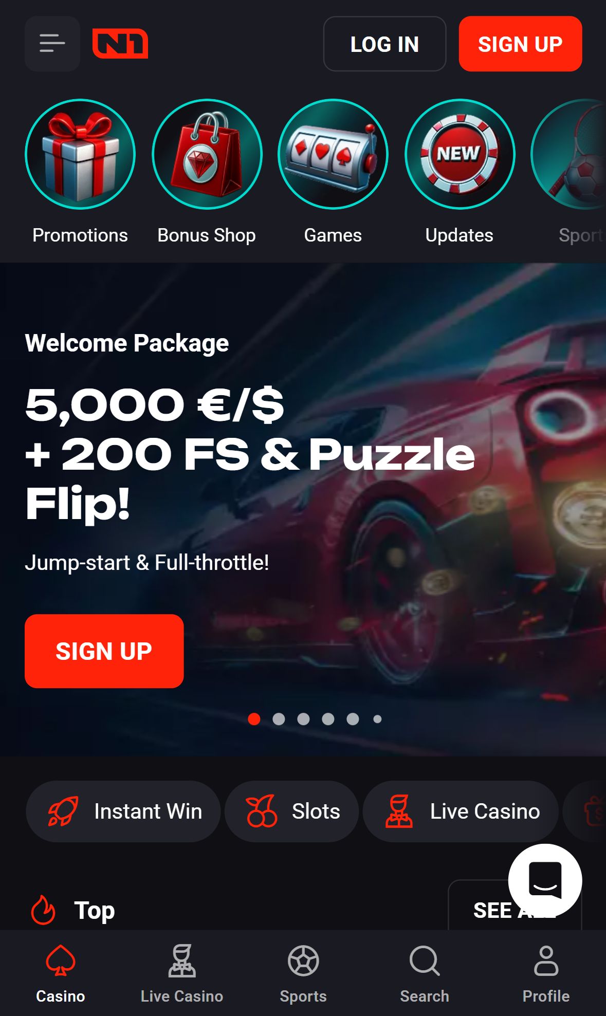 N1Bet — Homepage (Mobile)