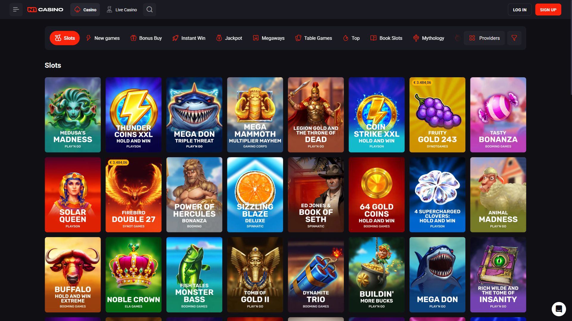 N1 Casino — Lobby (Desktop)