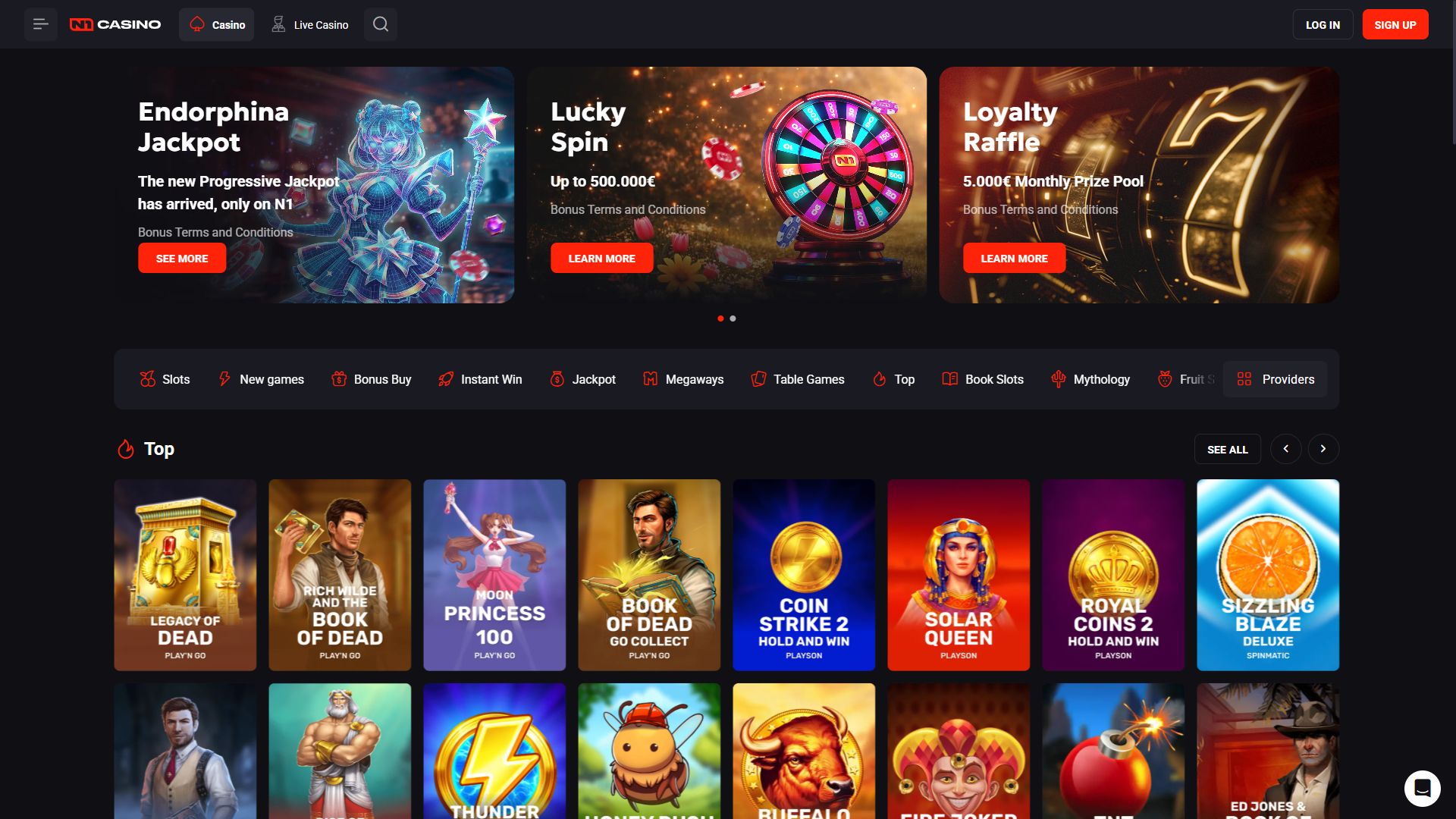 N1 Casino — Homepage (Desktop)