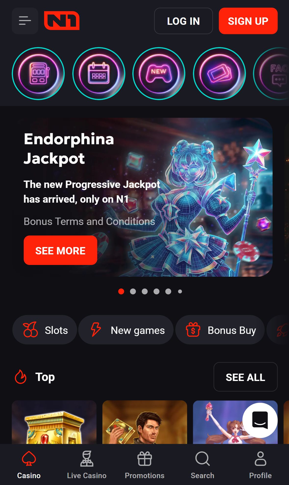 N1 Casino — Homepage (Mobile)