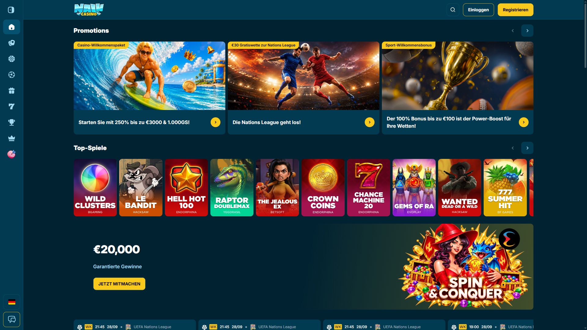 Nalu Casino — Startseite (Desktop)
