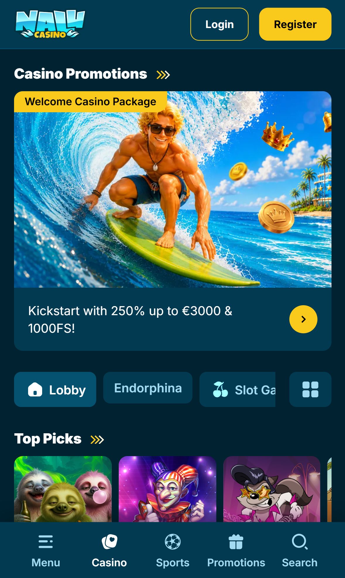Nalu Casino — Lobby (Mobile)