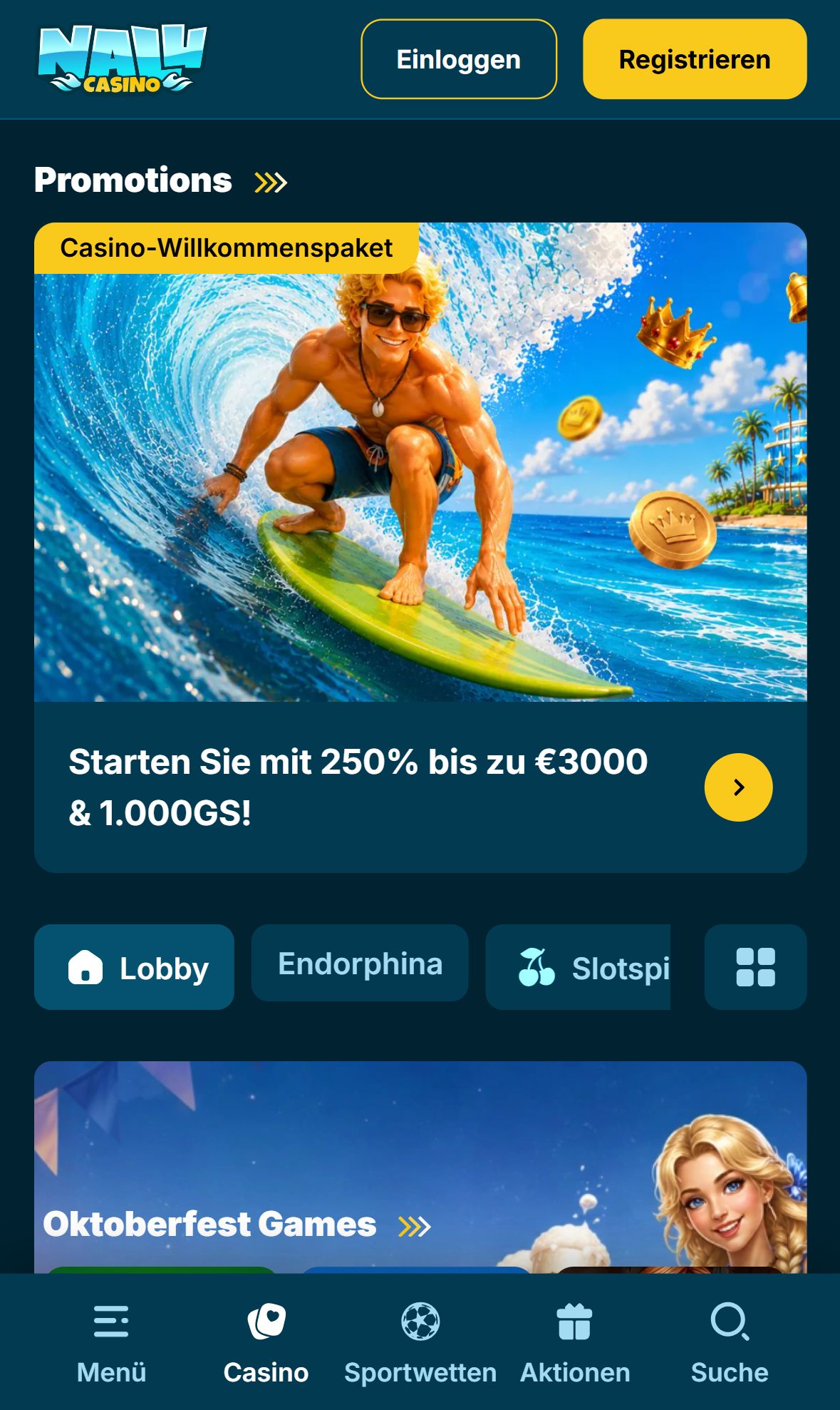 Nalu Casino — Startseite (Mobil)