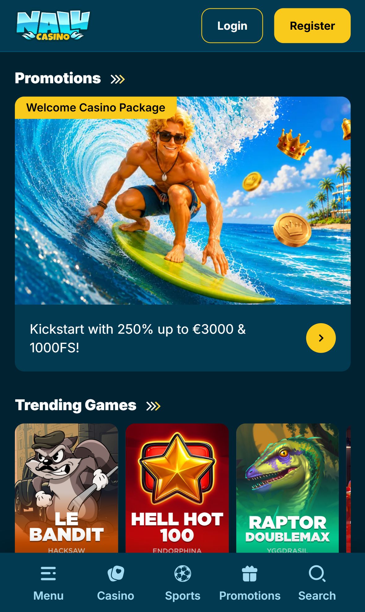 Nalu Casino — Homepage (Mobile)