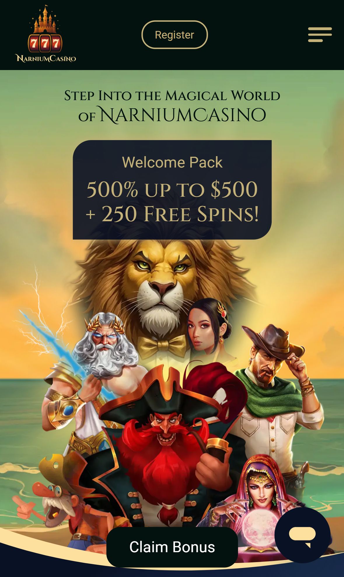 Narnium Casino — Homepage (Mobile)