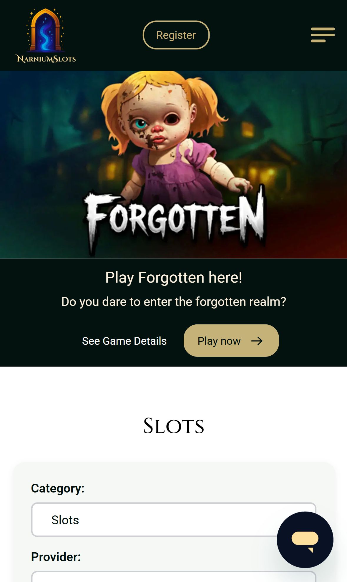 Narnium Slots — Lobby (Mobile)