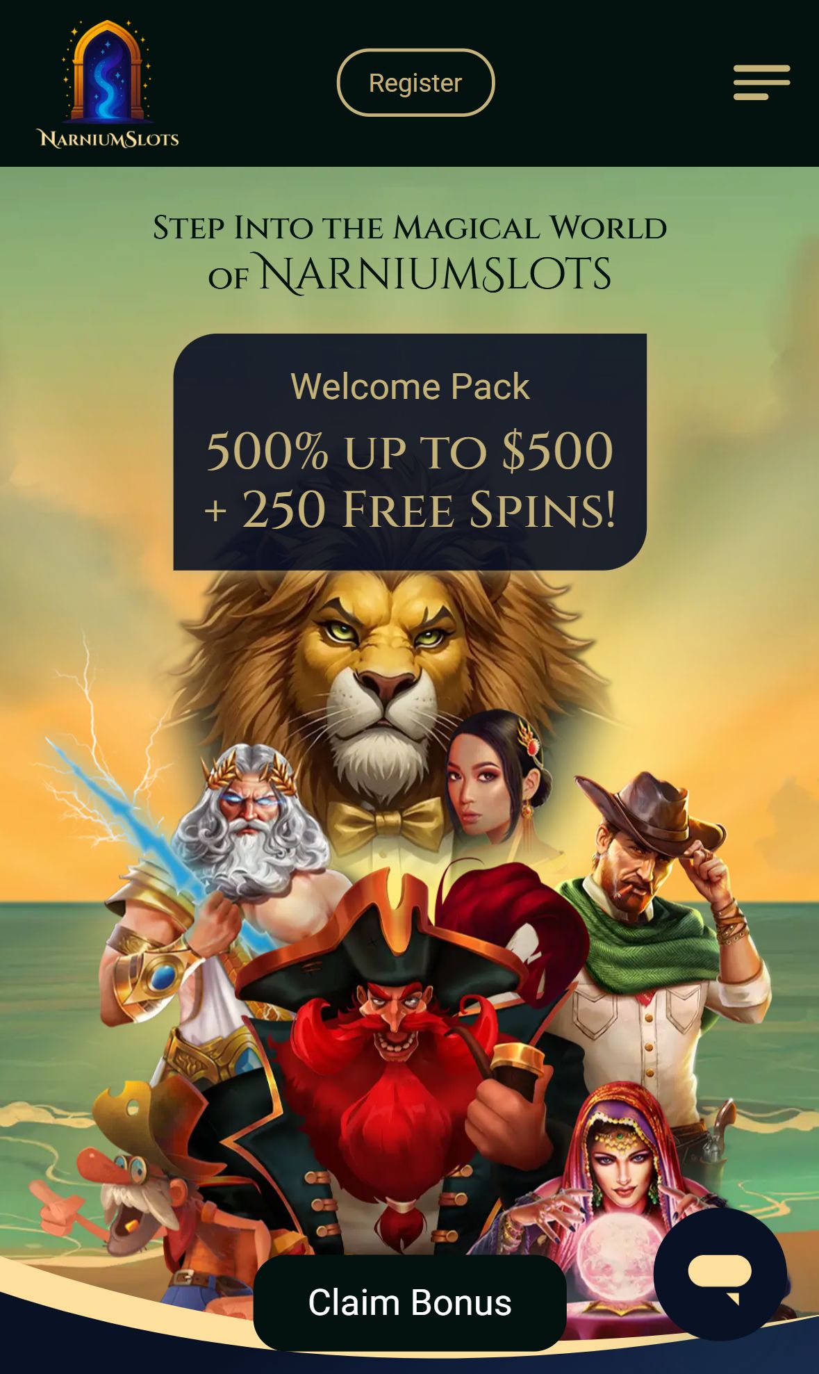 Narnium Slots — Homepage (Mobile)