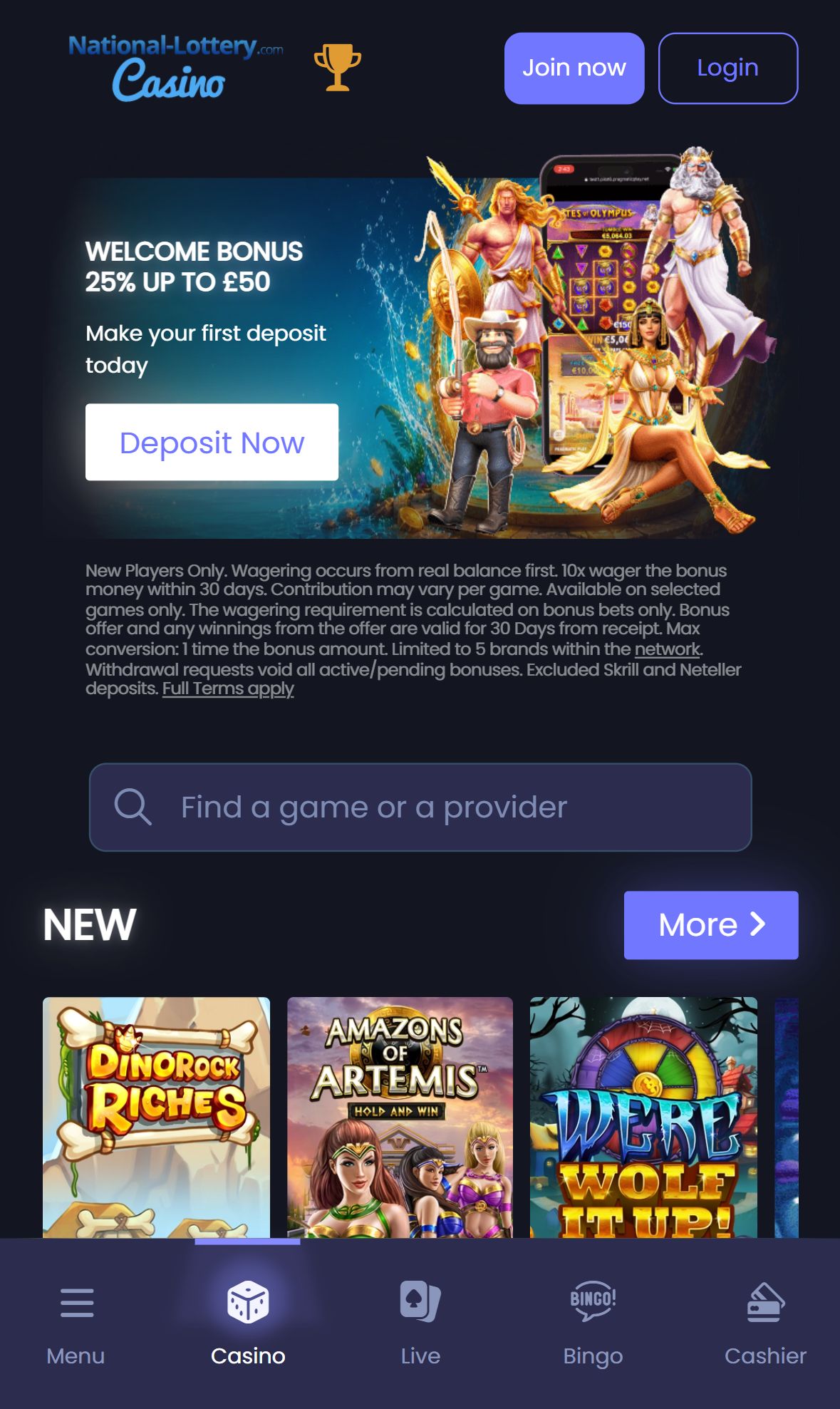National Lottery — Homepage (Mobile)