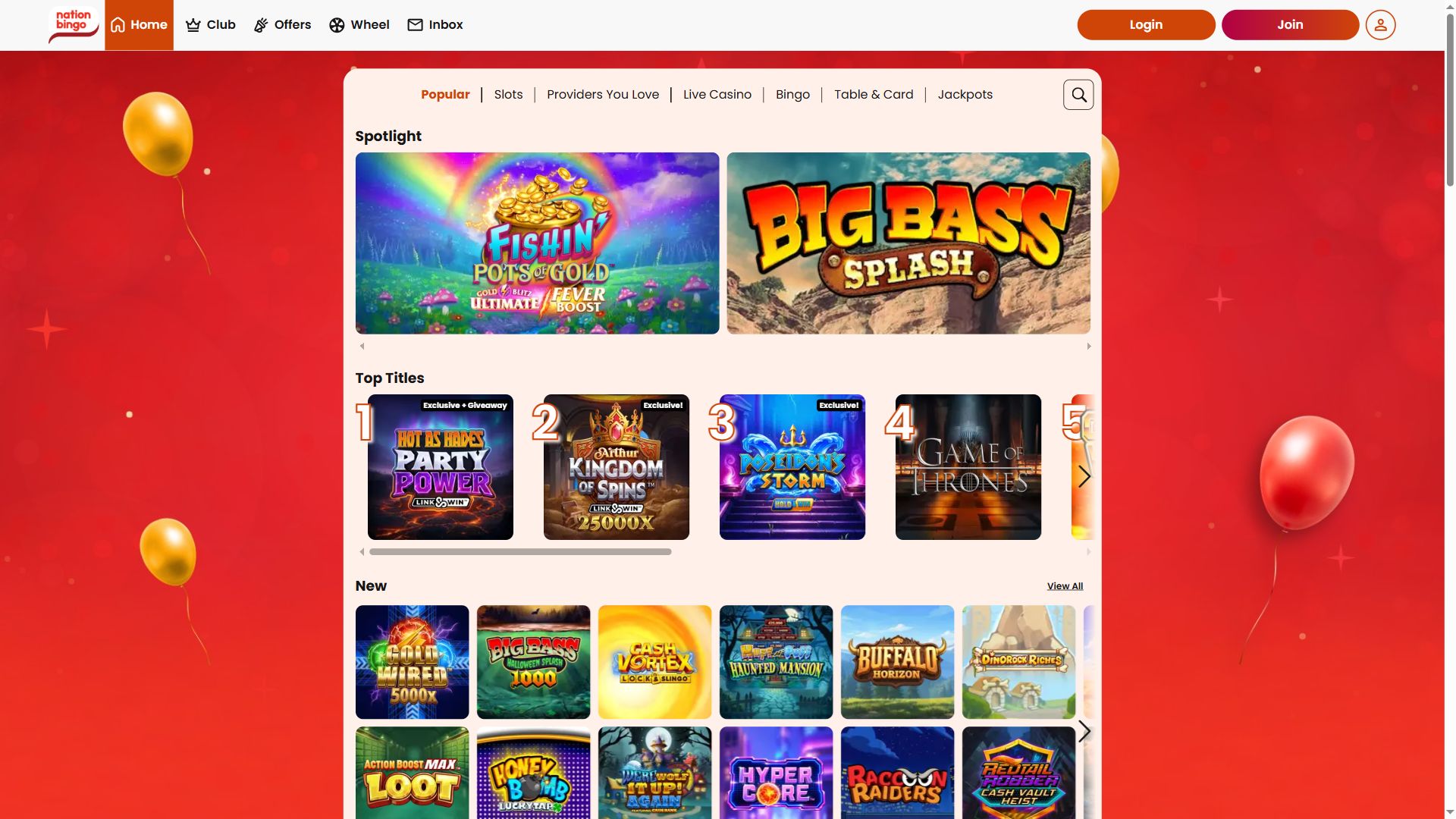 Nation Bingo — Lobby (Desktop)