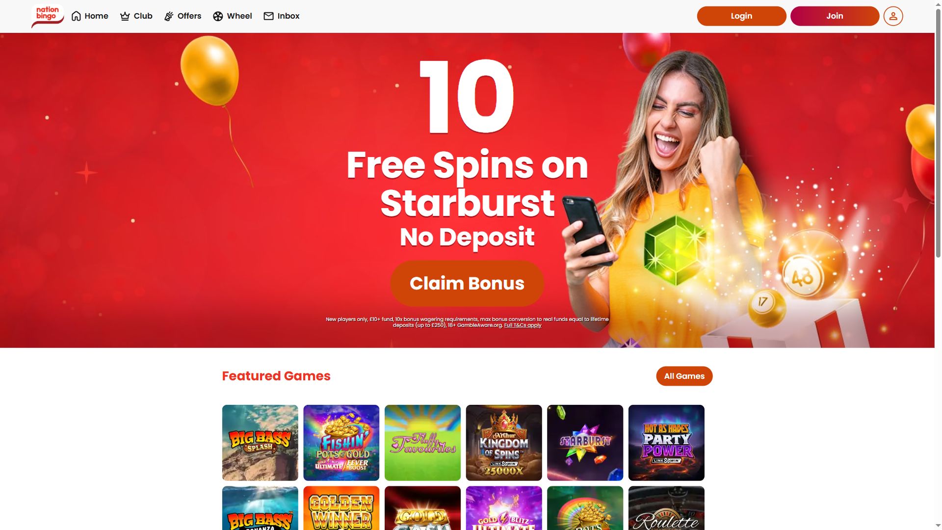Nation Bingo — Homepage (Desktop)