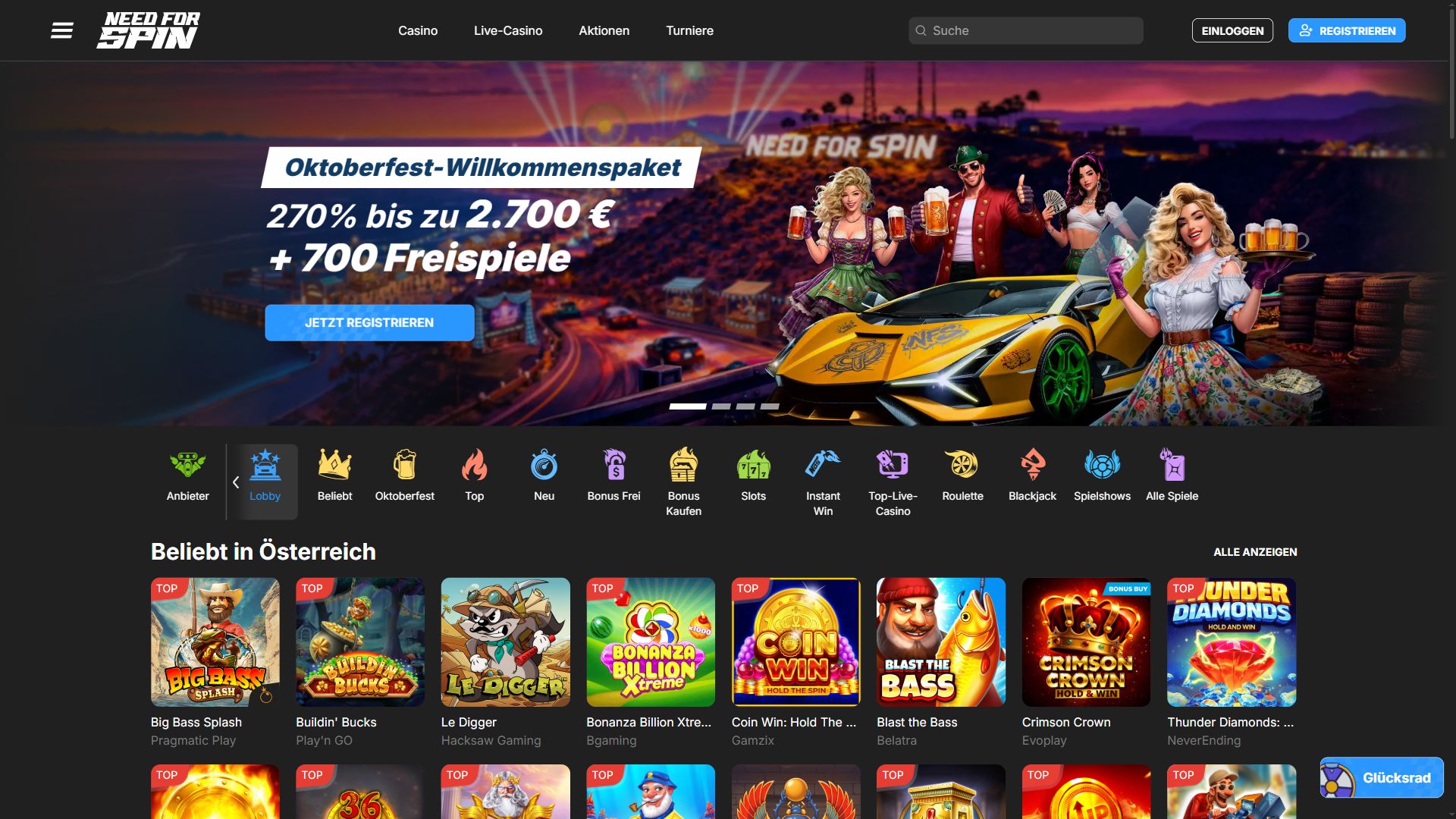 Need for Spin — Startseite (Desktop)