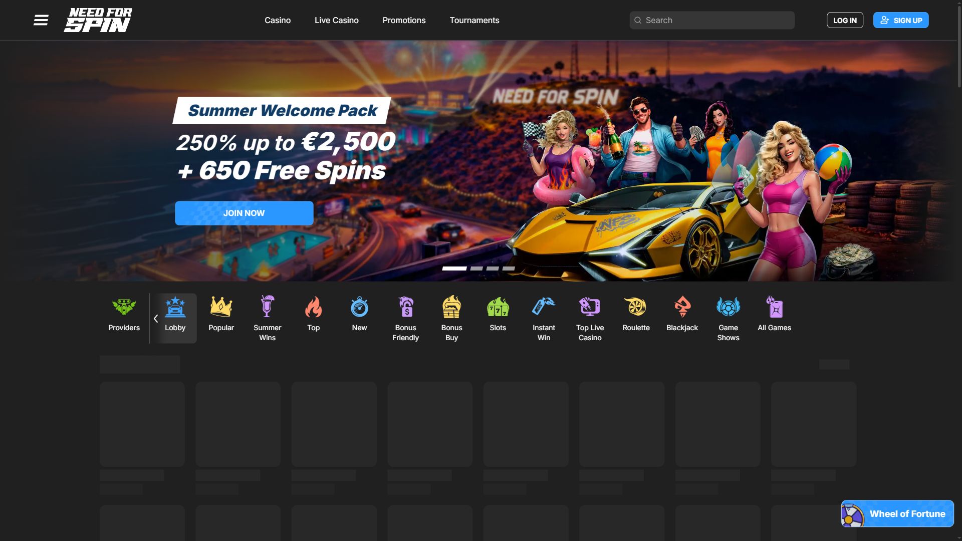 Need for Spin — Homepage (Desktop)
