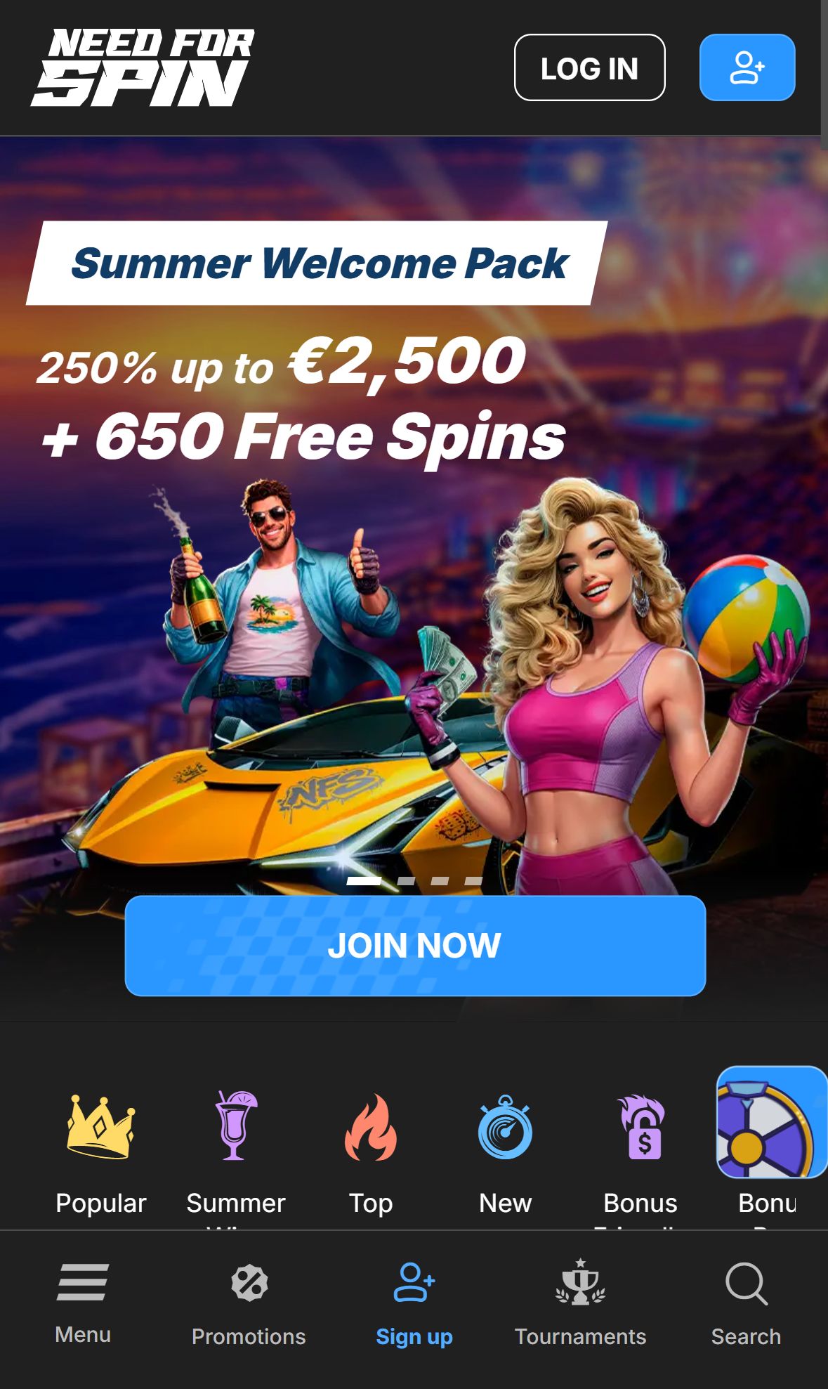 Need for Spin — Homepage (Mobile)