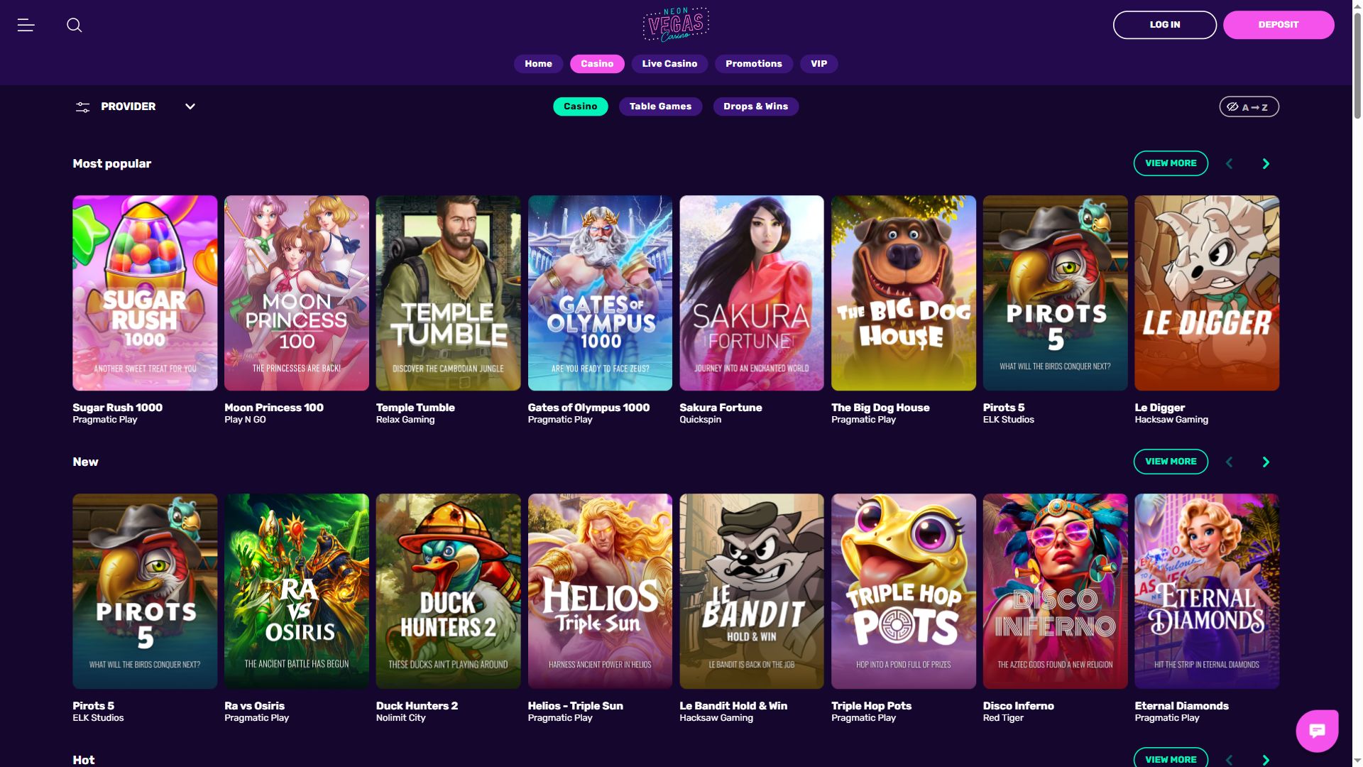 NeonVegas — Lobby (Desktop)