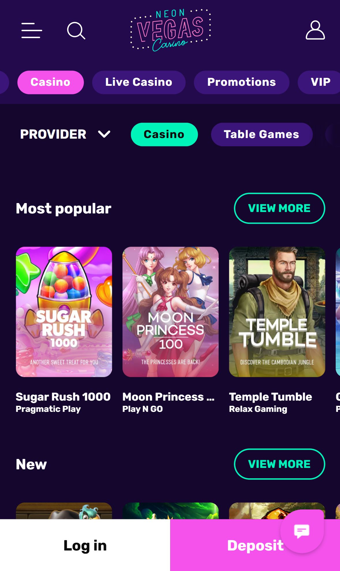NeonVegas — Lobby (Mobile)