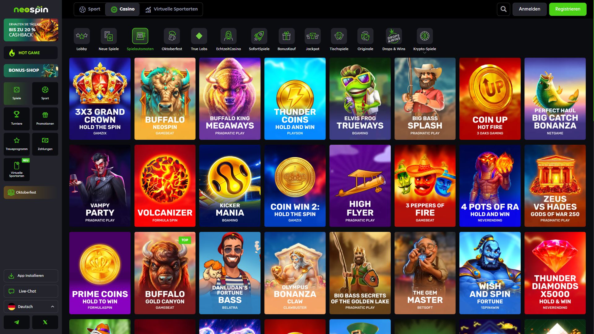 Neospin — Lobby (Desktop)