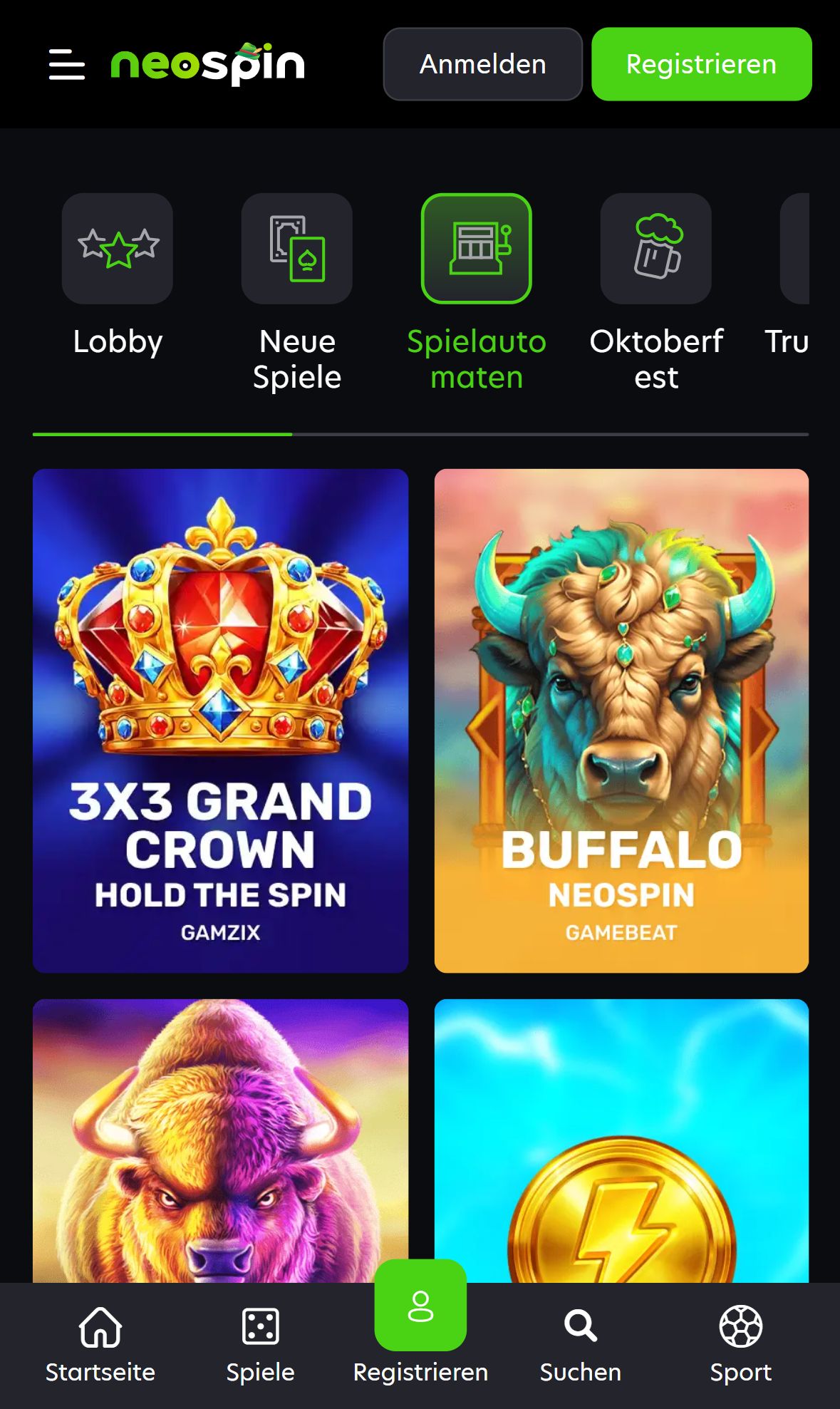 Neospin — Lobby (Mobil)