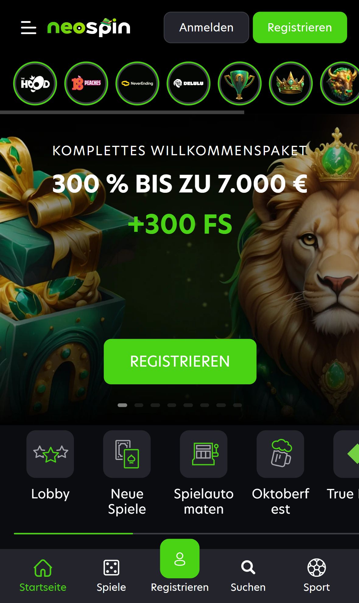Neospin — Startseite (Mobil)