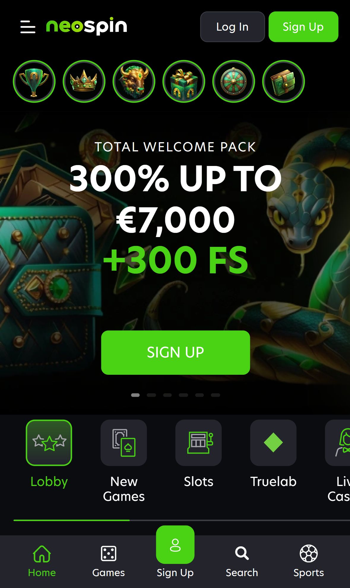 Neospin — Homepage (Mobile)