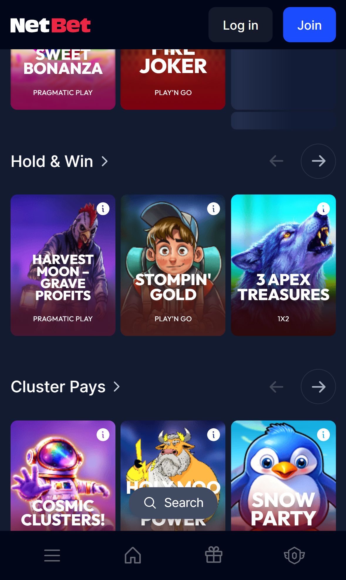 Netbet — Lobby (Mobile)