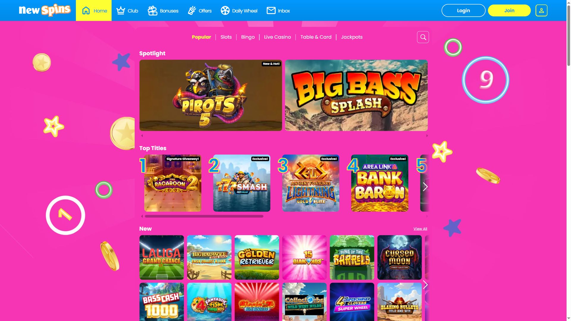 New Spins — Lobby (Desktop)