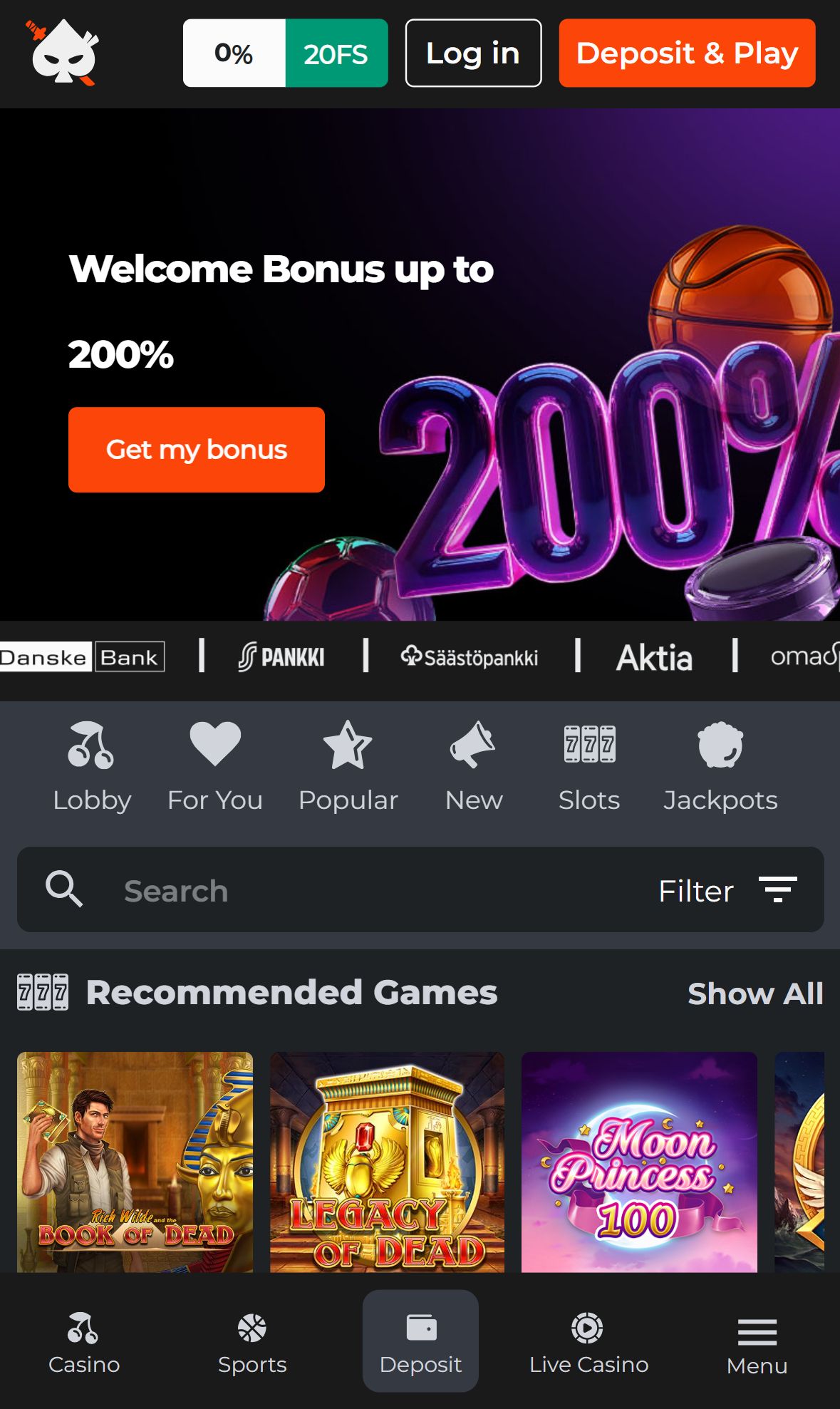 Ninja Casino — Homepage (Mobile)